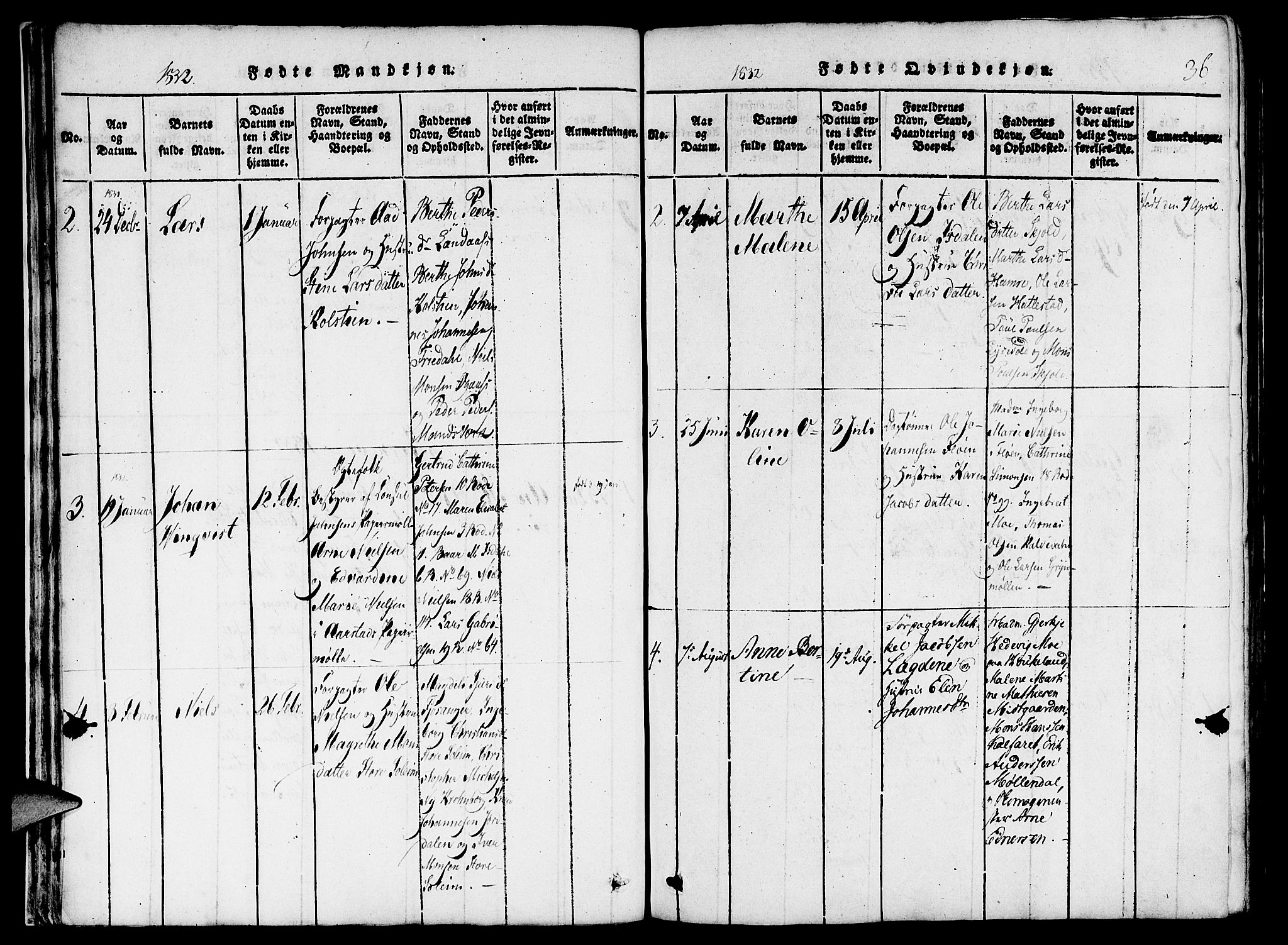 St. Jørgens hospital og Årstad sokneprestembete, AV/SAB-A-99934: Parish register (official) no. A 3, 1815-1843, p. 36