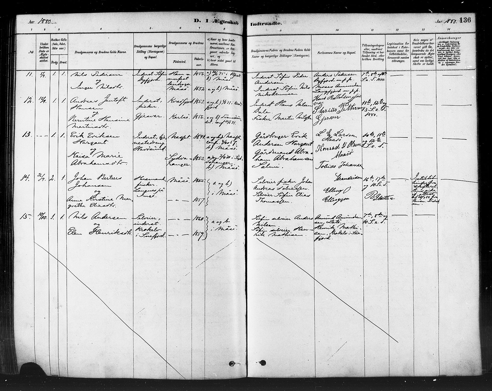 Måsøy sokneprestkontor, SATØ/S-1348/H/Ha/L0004kirke: Parish register (official) no. 4, 1878-1891, p. 136