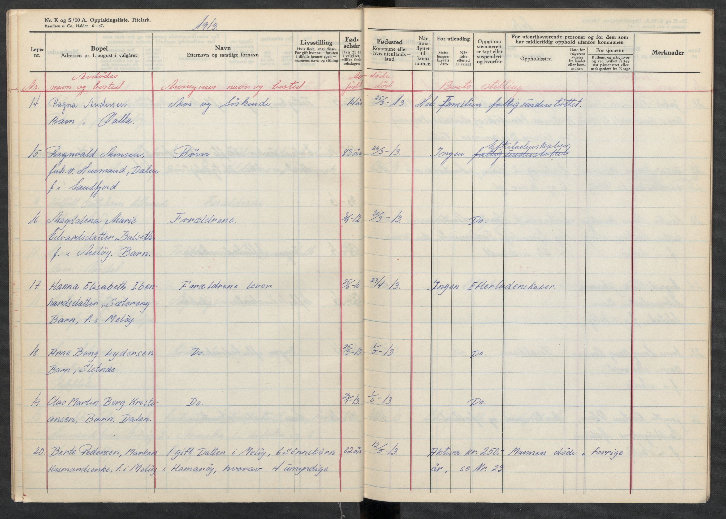 Meløy lensmannskontor, SAT/A-5701/1/02/L0001: 2.01.01 - Dødsfallsprotokoll, 1911-1917