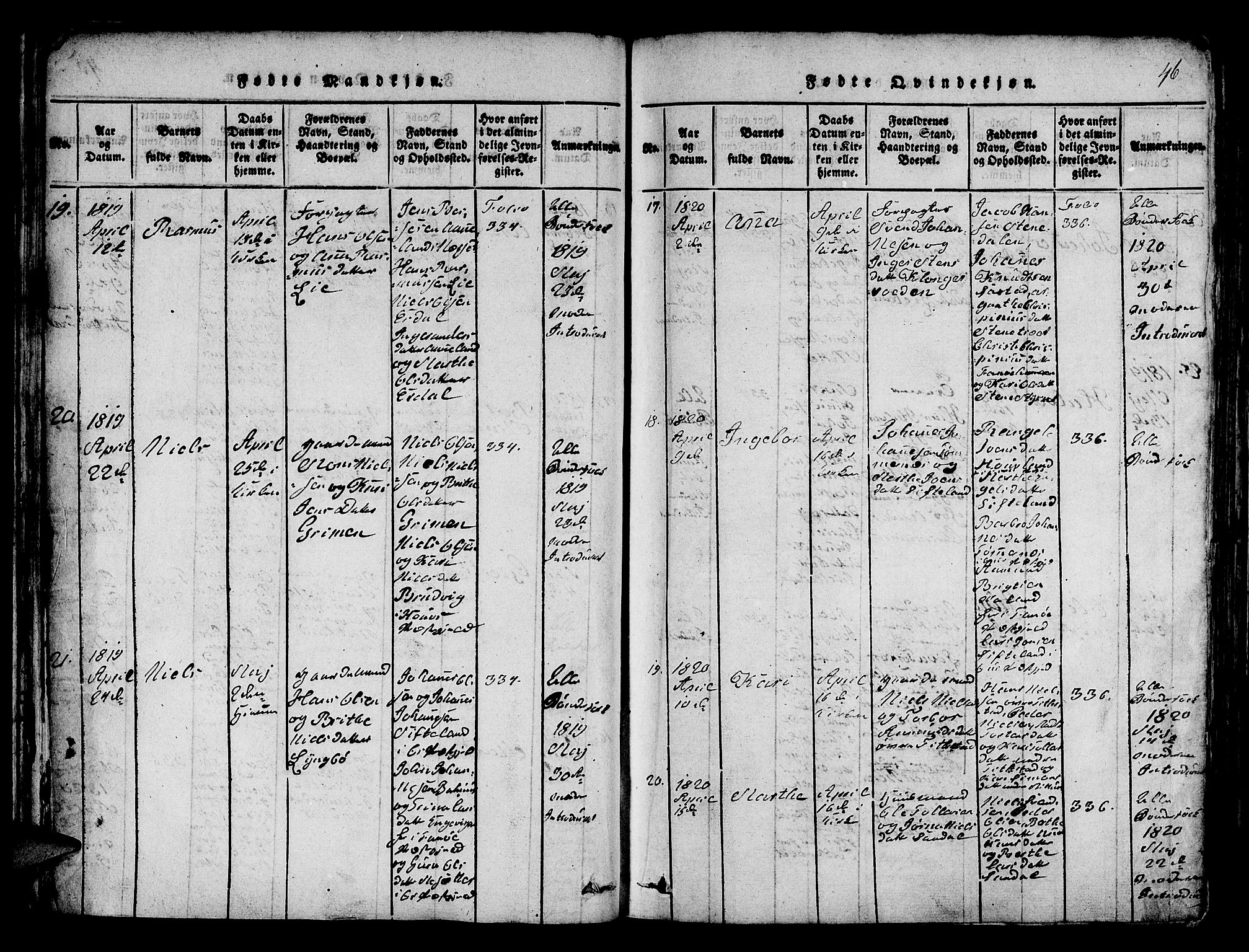 Fana Sokneprestembete, SAB/A-75101/H/Hab/Haba/L0001: Parish register (copy) no. A 1, 1816-1836, p. 46
