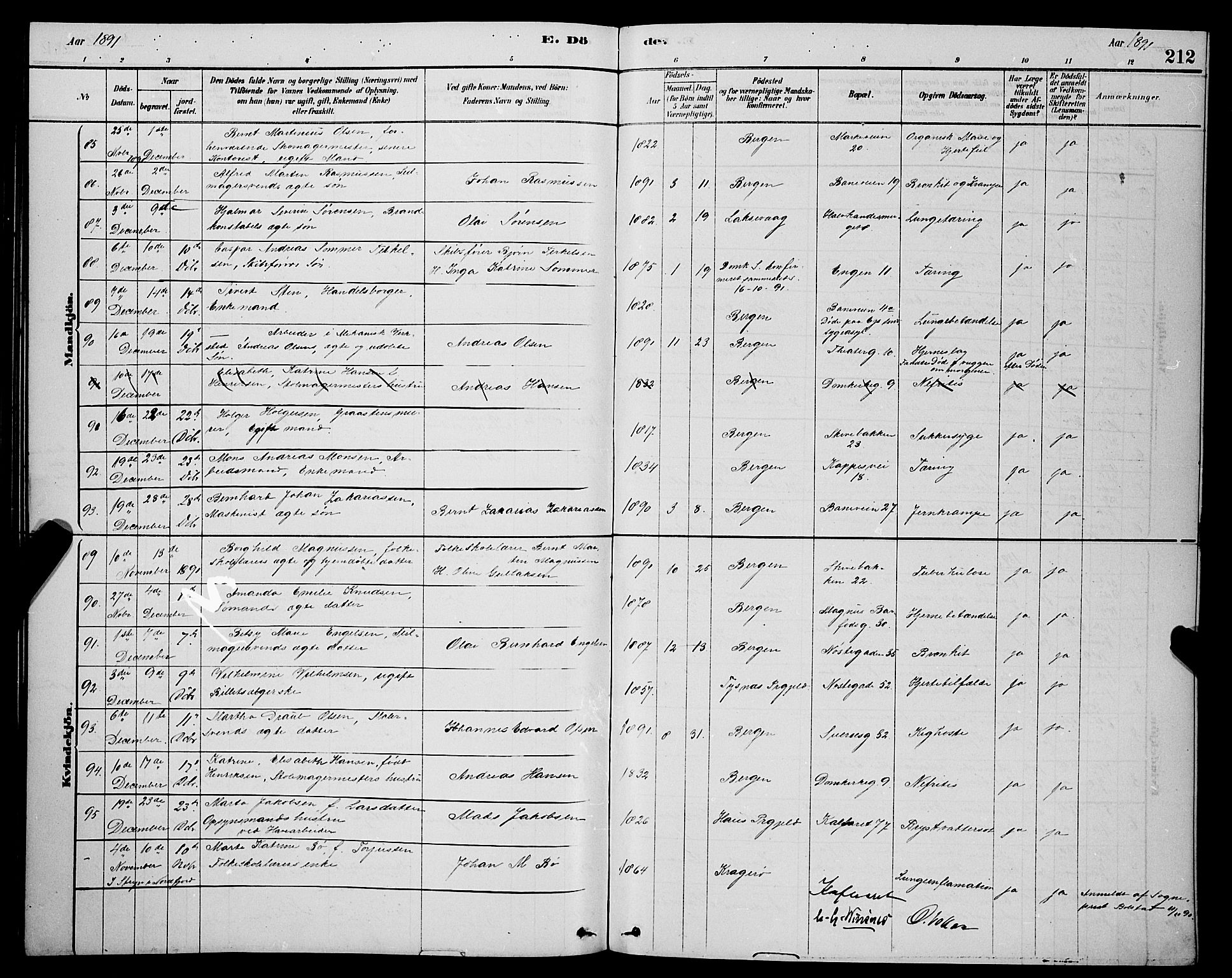 Domkirken sokneprestembete, AV/SAB-A-74801/H/Hab/L0041: Parish register (copy) no. E 5, 1878-1900, p. 212