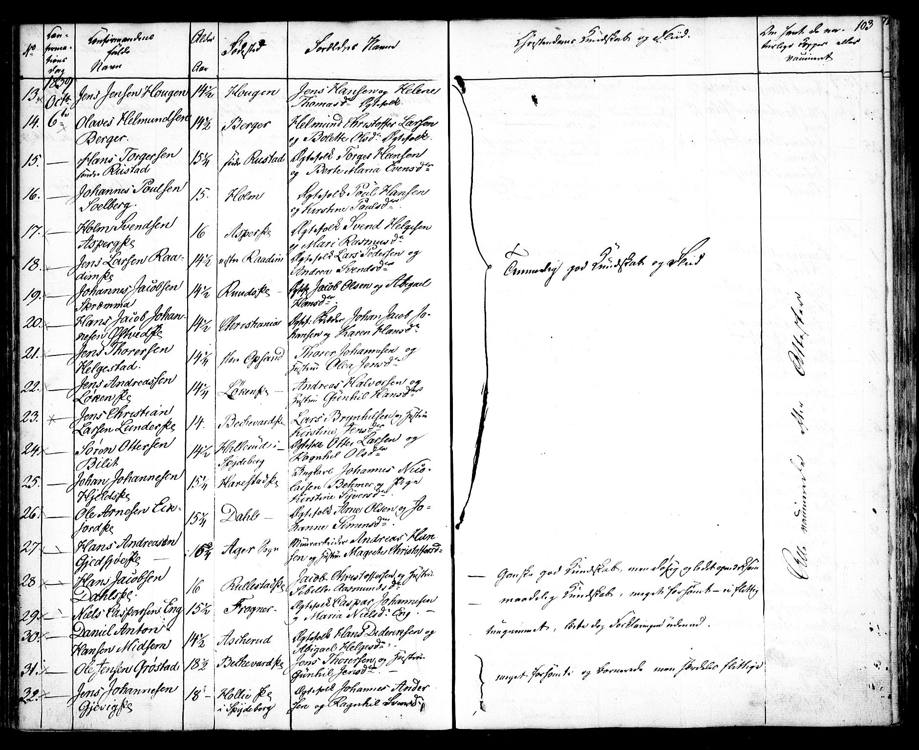 Kråkstad prestekontor Kirkebøker, SAO/A-10125a/F/Fa/L0005: Parish register (official) no. I 5, 1837-1847, p. 103