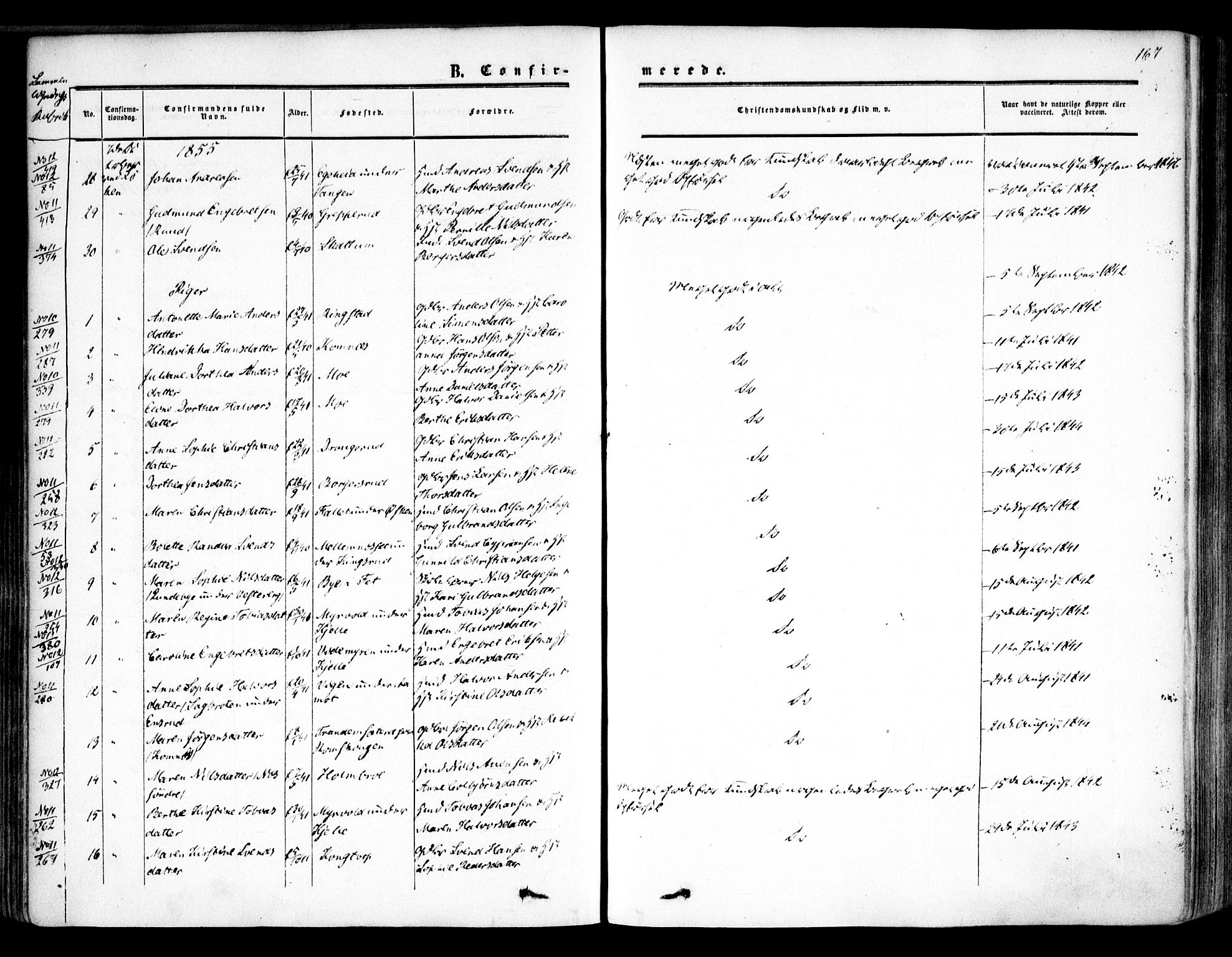 Høland prestekontor Kirkebøker, AV/SAO-A-10346a/F/Fa/L0010: Parish register (official) no. I 10, 1854-1861, p. 167