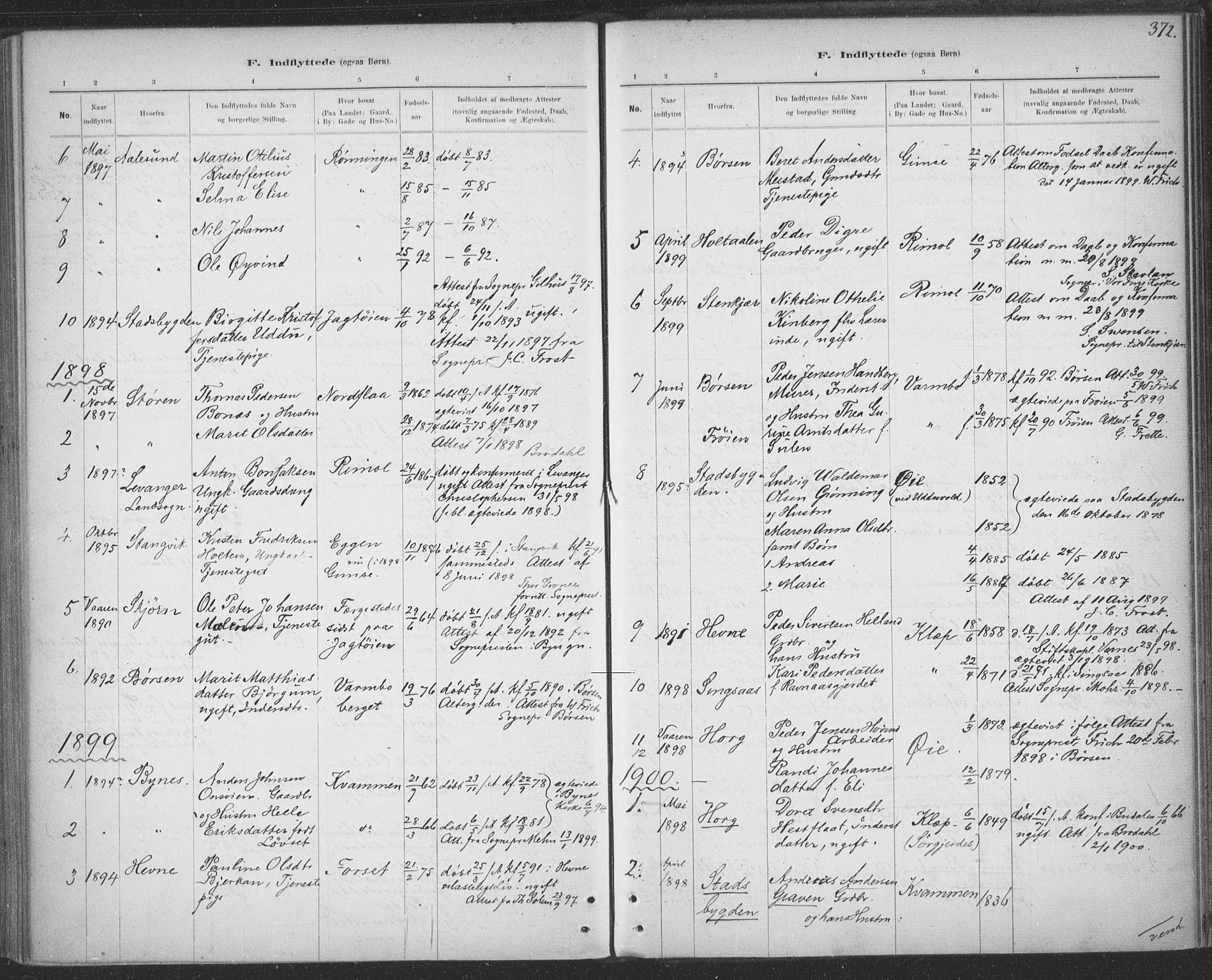 Ministerialprotokoller, klokkerbøker og fødselsregistre - Sør-Trøndelag, SAT/A-1456/691/L1085: Parish register (official) no. 691A17, 1887-1908, p. 372