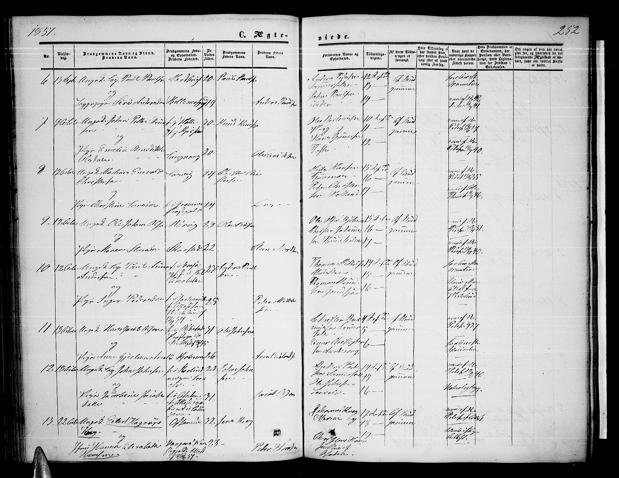 Ministerialprotokoller, klokkerbøker og fødselsregistre - Nordland, AV/SAT-A-1459/872/L1046: Parish register (copy) no. 872C02, 1852-1879, p. 252