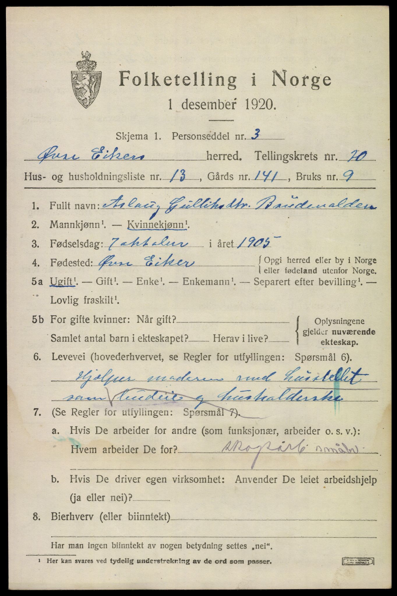 SAKO, 1920 census for Øvre Eiker, 1920, p. 22478