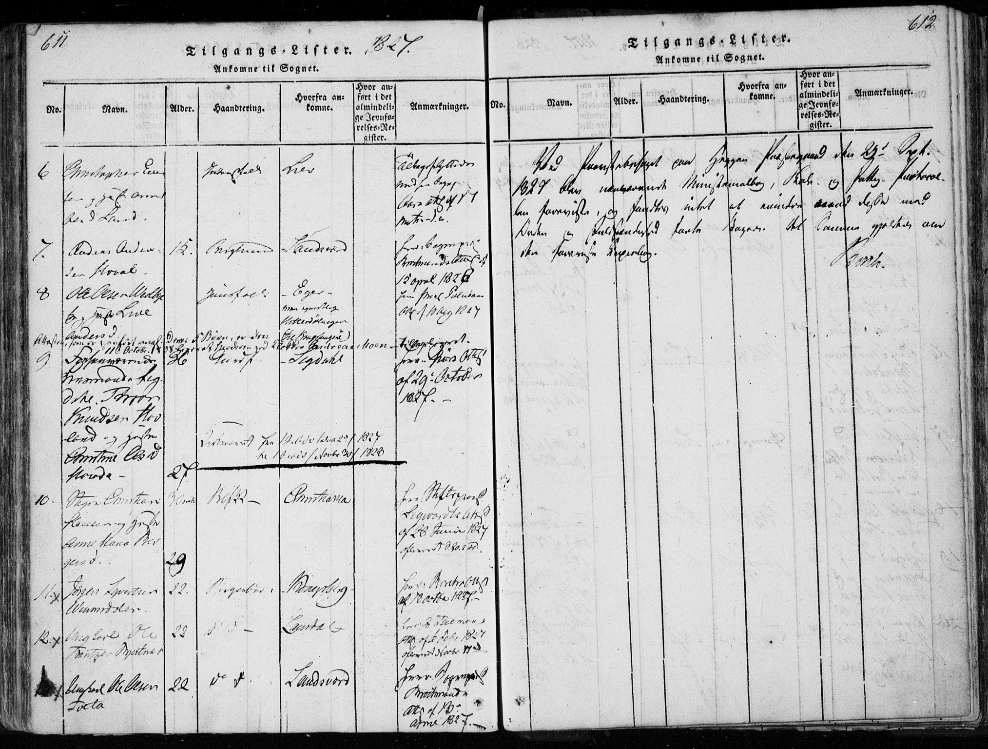 Modum kirkebøker, AV/SAKO-A-234/F/Fa/L0005: Parish register (official) no. 5, 1824-1841, p. 611-612