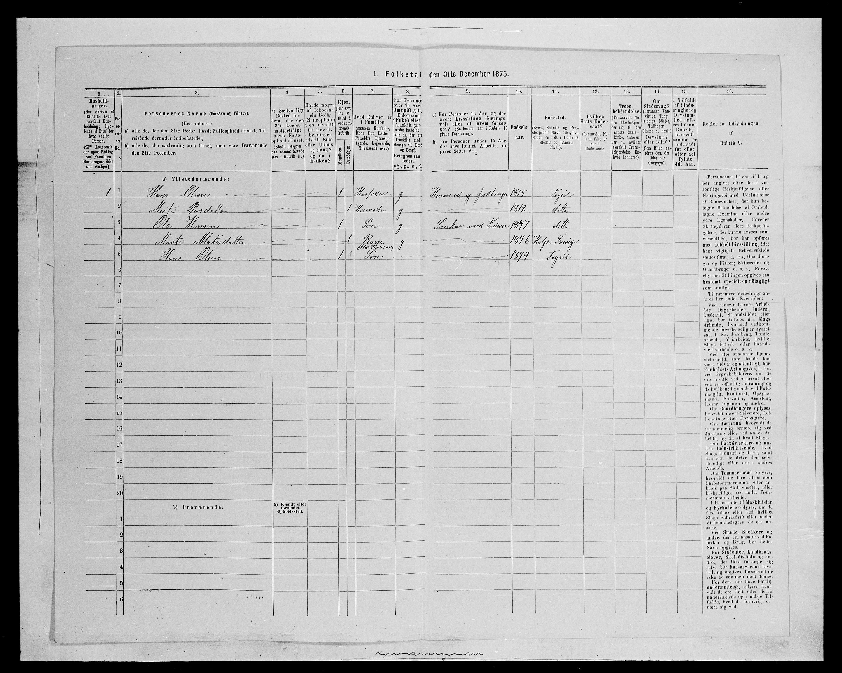 SAH, 1875 census for 0428P Trysil, 1875, p. 1355