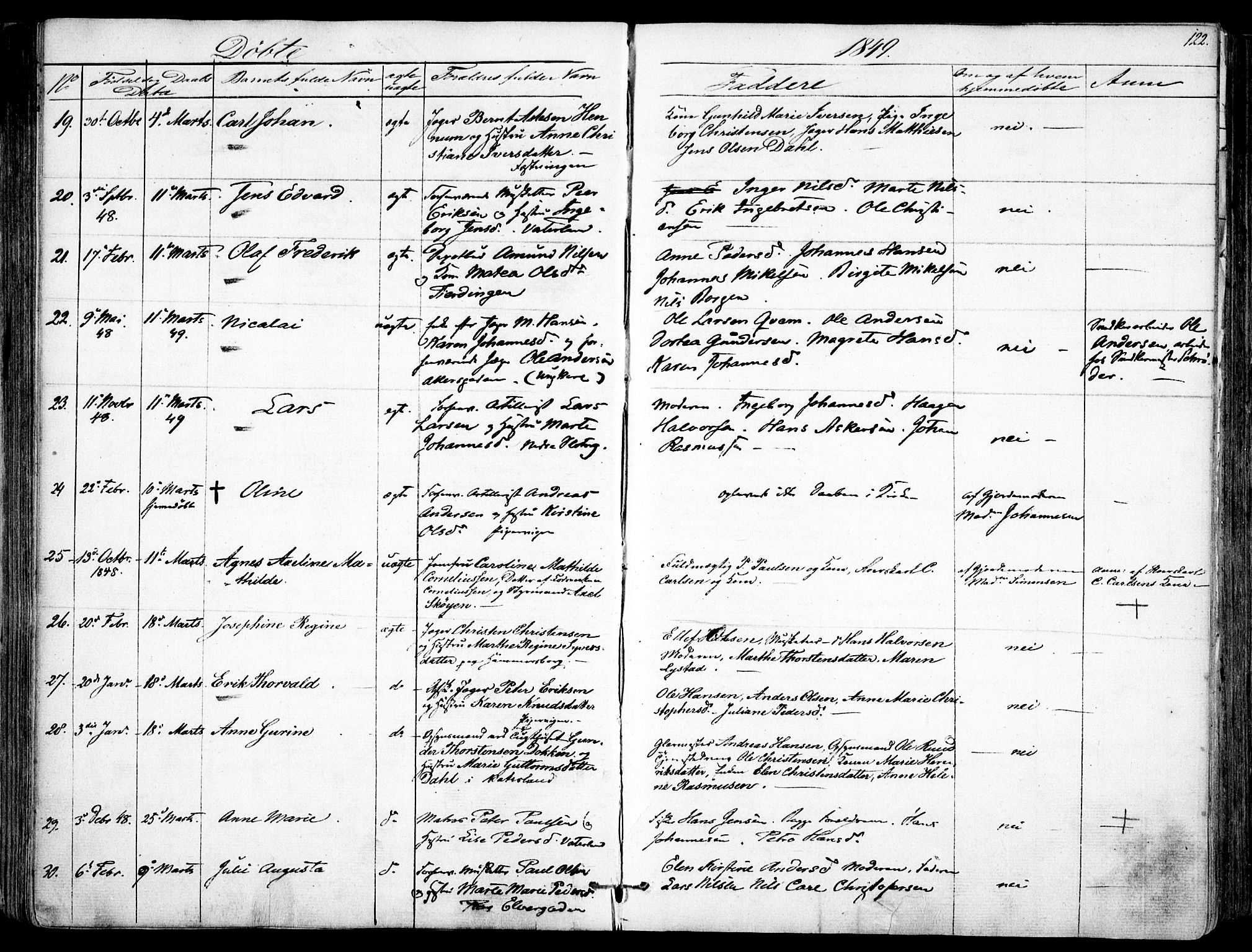 Garnisonsmenigheten Kirkebøker, AV/SAO-A-10846/F/Fa/L0008: Parish register (official) no. 8, 1842-1859, p. 122