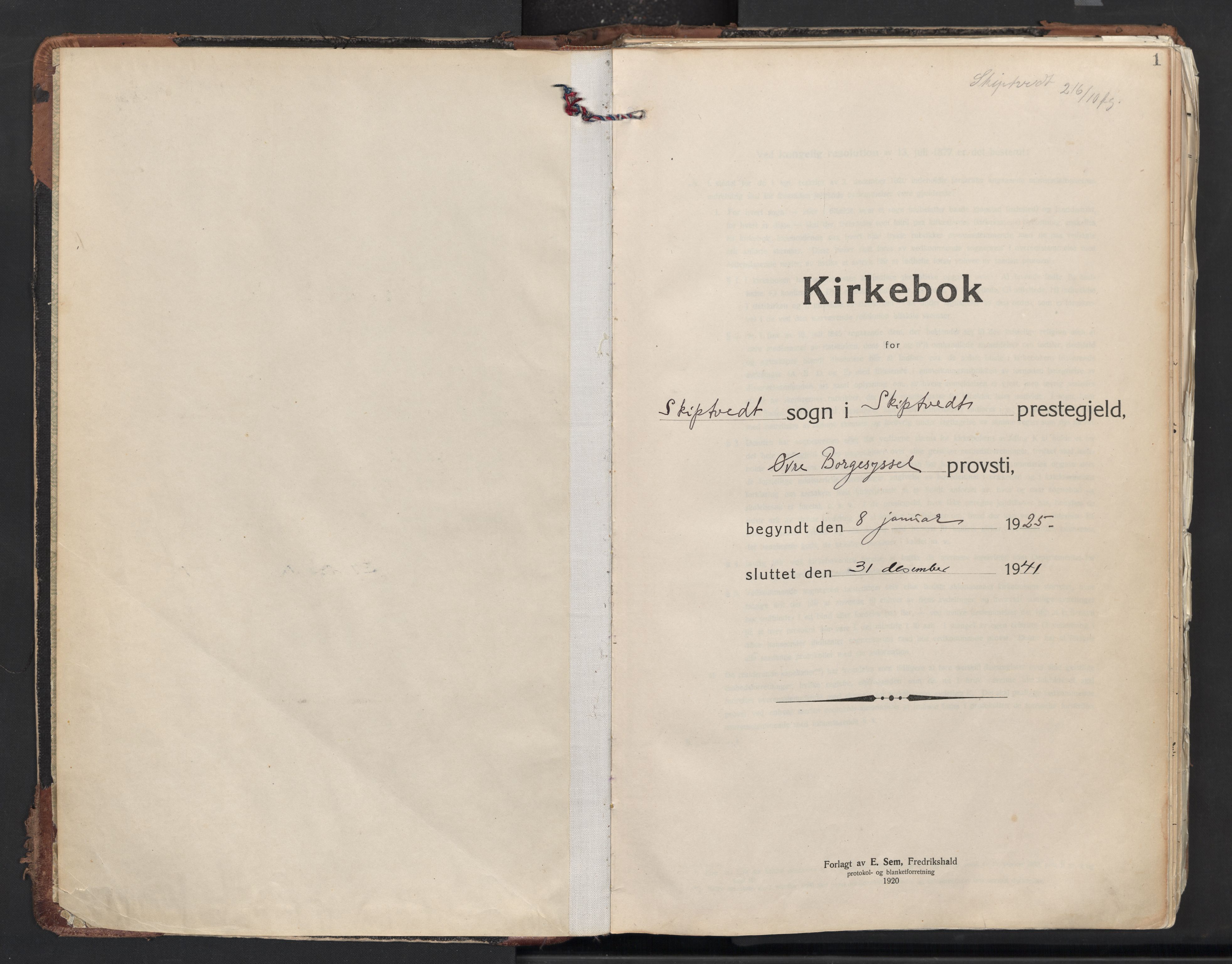 Skiptvet prestekontor Kirkebøker, SAO/A-20009/F/Fa/L0013: Parish register (official) no. 13, 1925-1941, p. 1