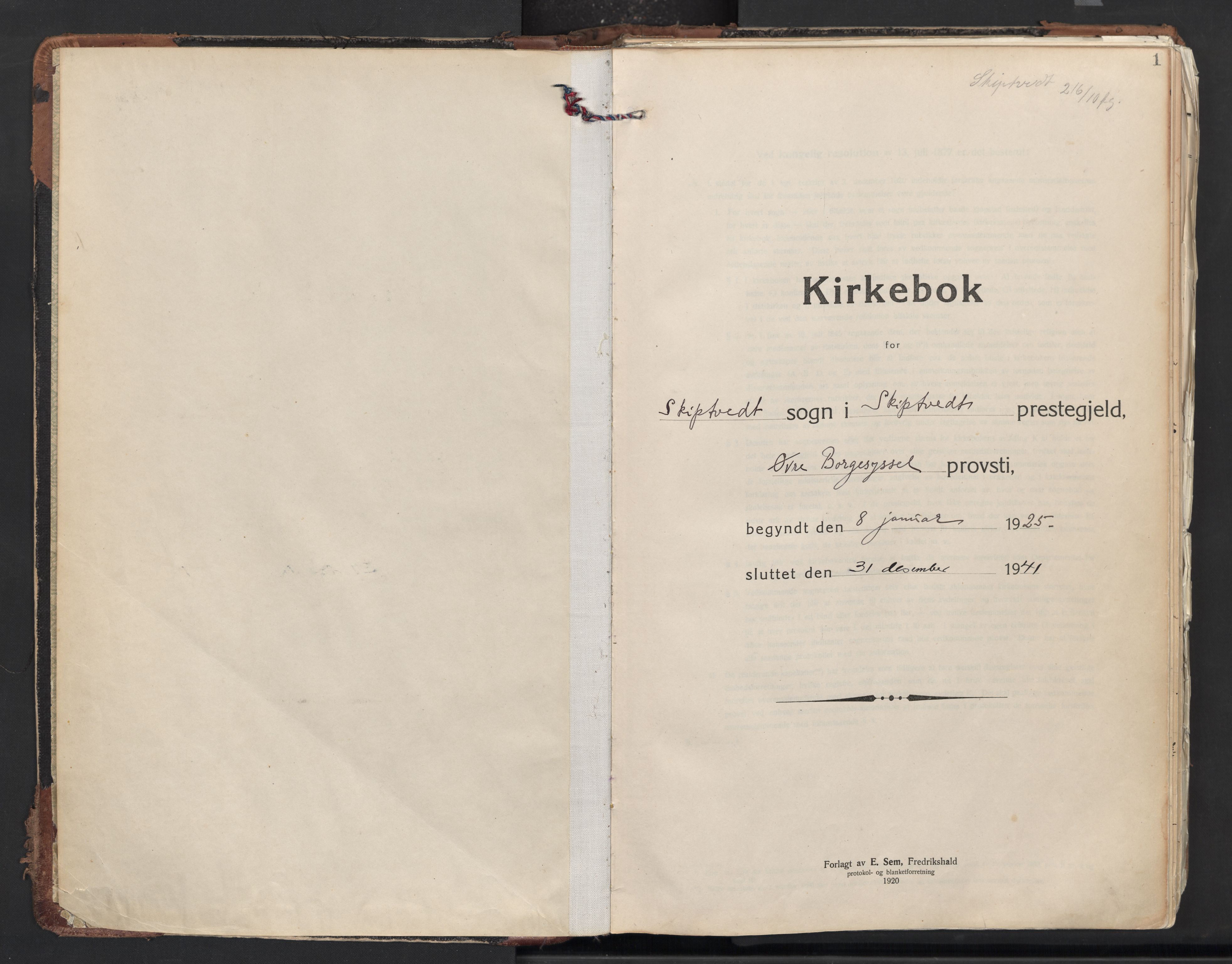 Skiptvet prestekontor Kirkebøker, AV/SAO-A-20009/F/Fa/L0013: Parish register (official) no. 13, 1925-1941, p. 1