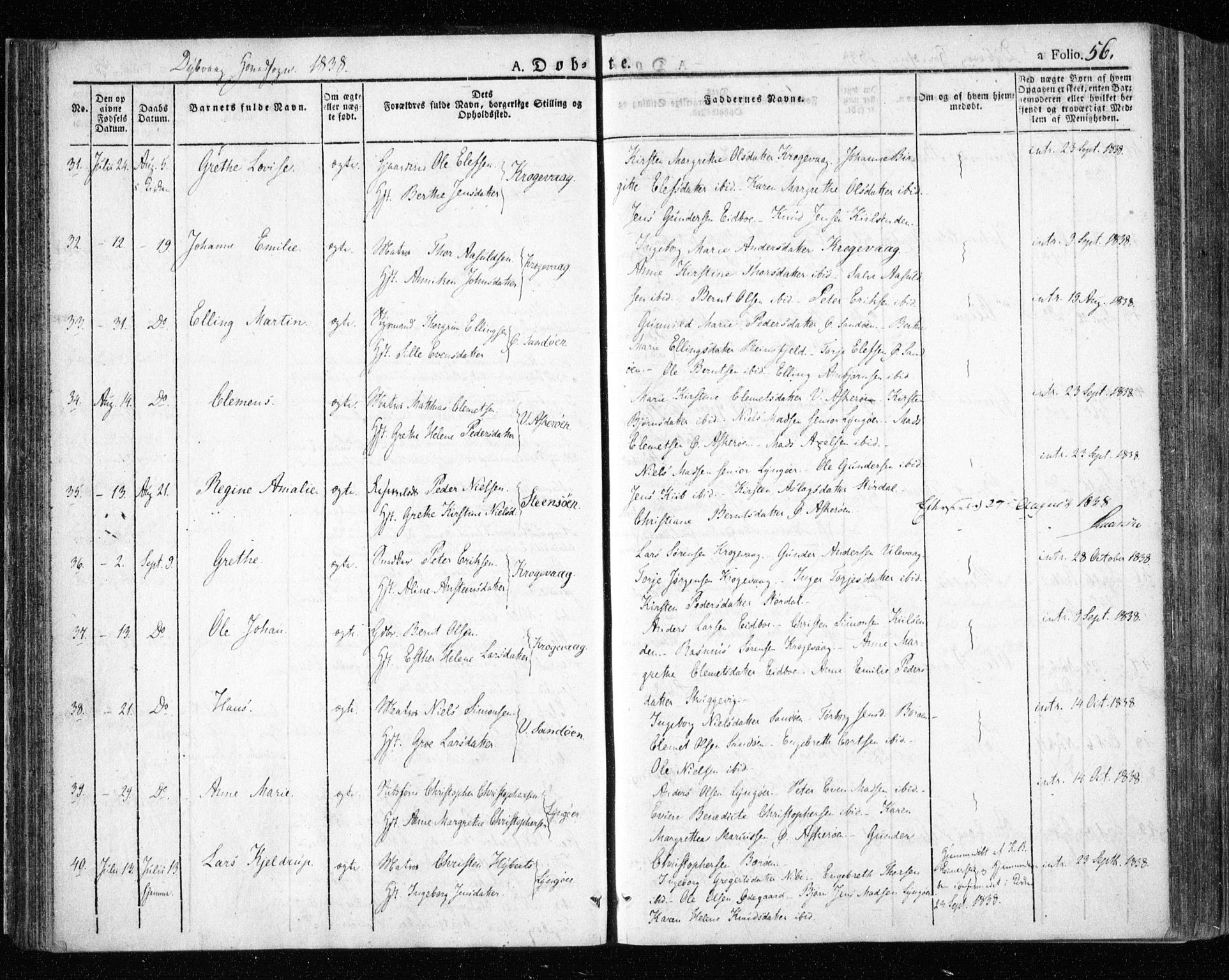 Dypvåg sokneprestkontor, AV/SAK-1111-0007/F/Fa/Faa/L0004: Parish register (official) no. A 4, 1824-1840, p. 56