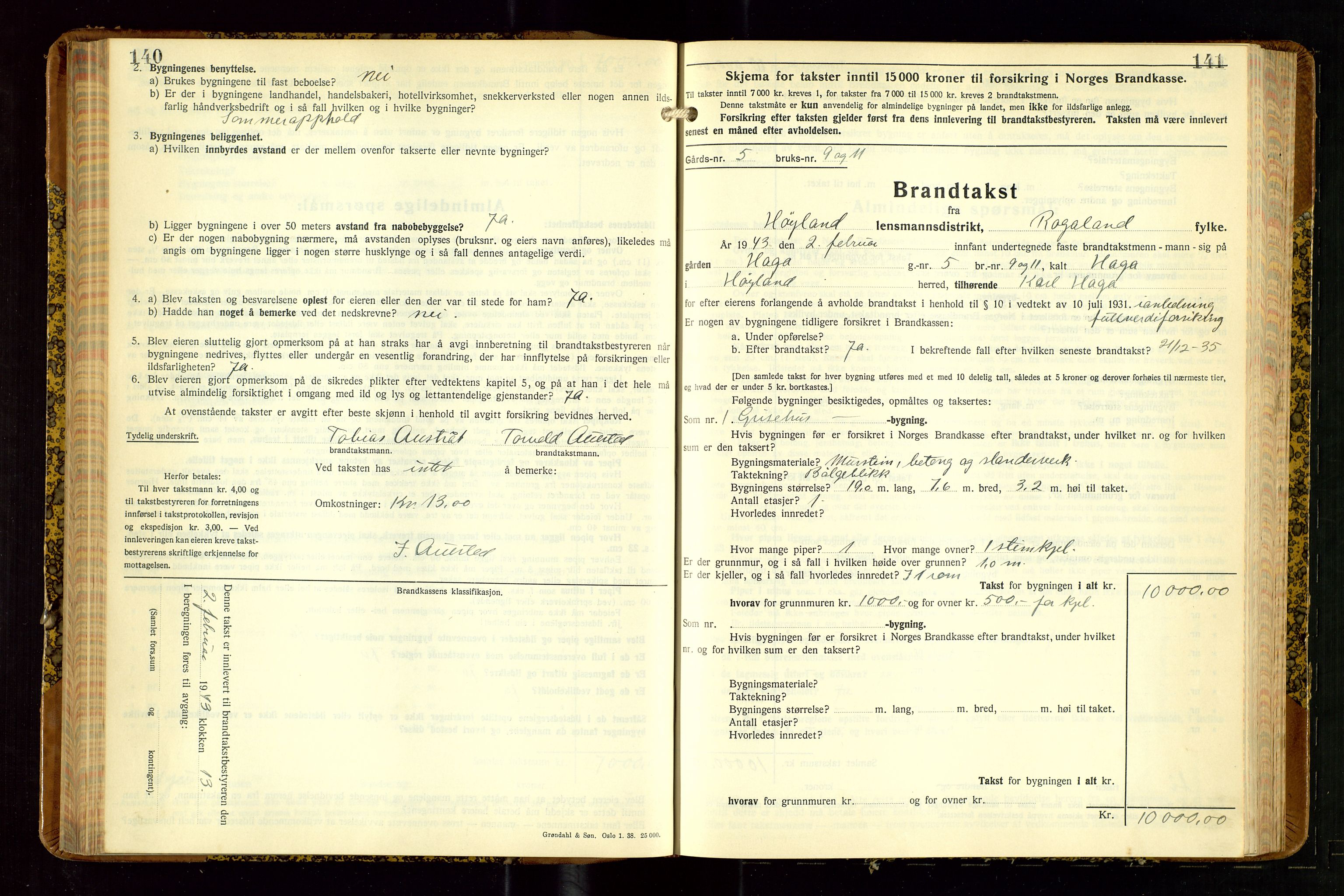 Høyland/Sandnes lensmannskontor, AV/SAST-A-100166/Gob/L0008: "Branntakstprotokoll", 1940-1952, p. 140-141