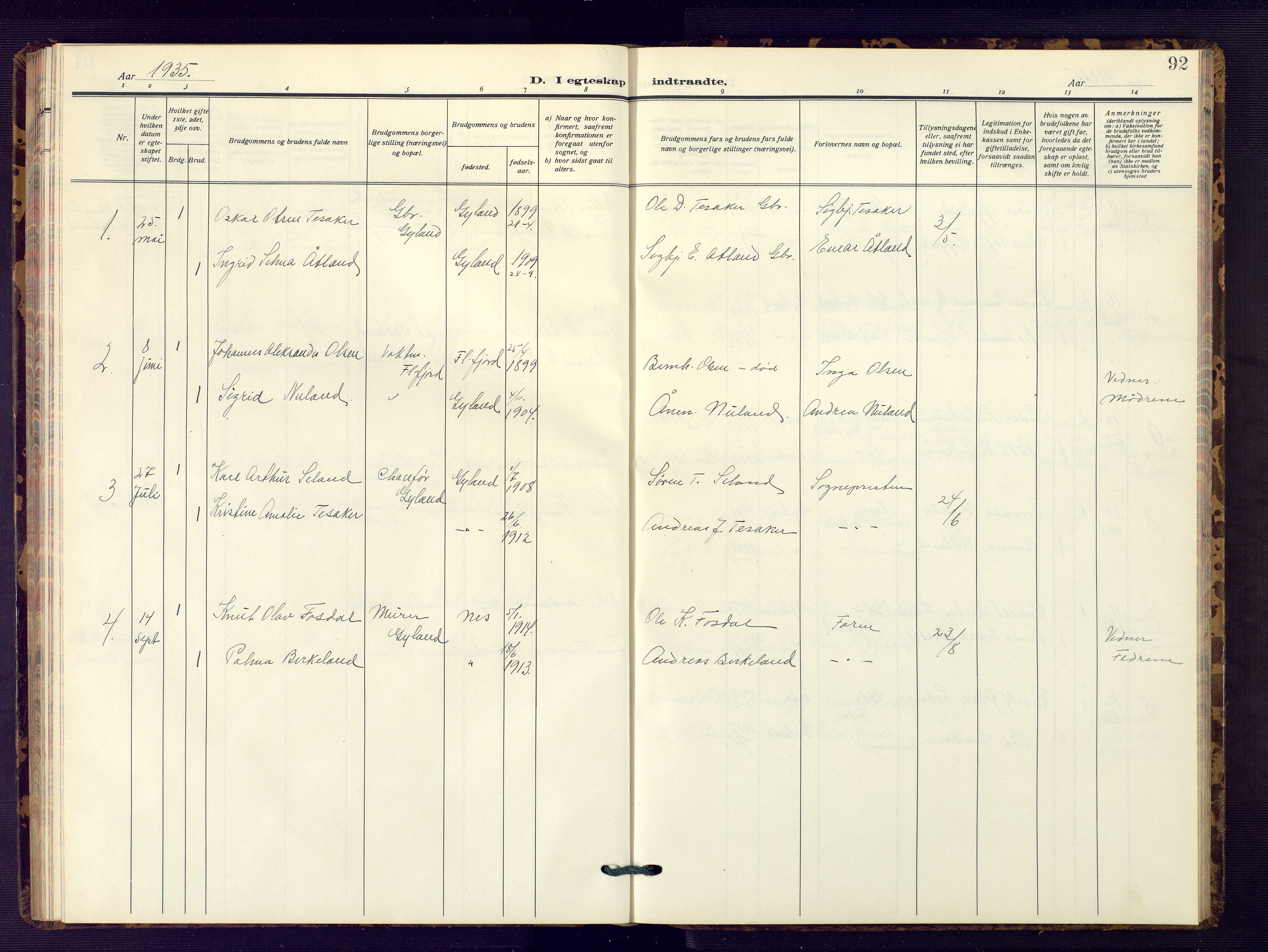 Bakke sokneprestkontor, SAK/1111-0002/F/Fb/Fbb/L0005: Parish register (copy) no. B 5, 1927-1947, p. 92