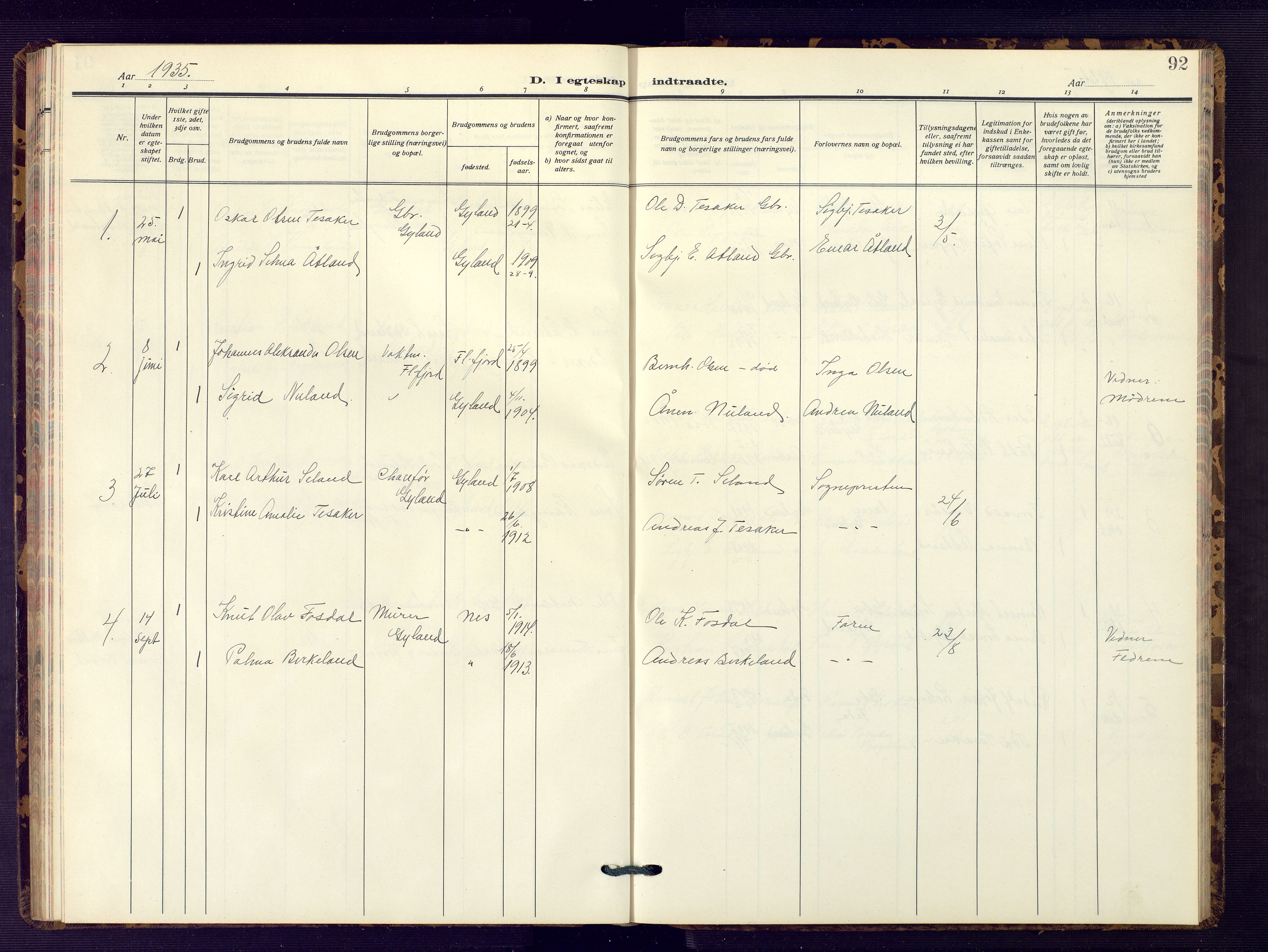 Bakke sokneprestkontor, AV/SAK-1111-0002/F/Fb/Fbb/L0005: Parish register (copy) no. B 5, 1927-1947, p. 92