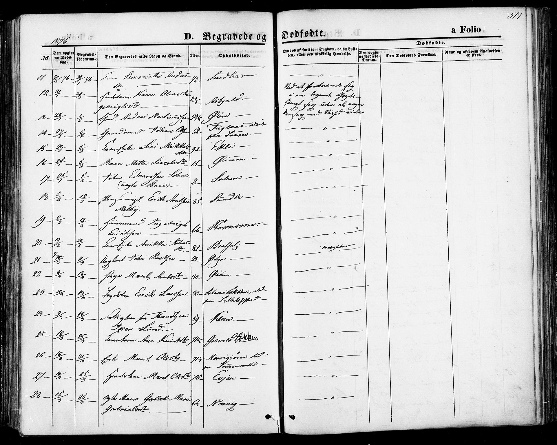 Ministerialprotokoller, klokkerbøker og fødselsregistre - Sør-Trøndelag, SAT/A-1456/668/L0807: Parish register (official) no. 668A07, 1870-1880, p. 377