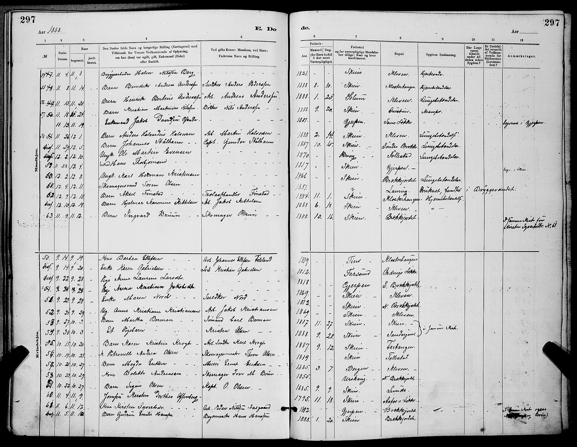 Skien kirkebøker, AV/SAKO-A-302/G/Ga/L0006: Parish register (copy) no. 6, 1881-1890, p. 297