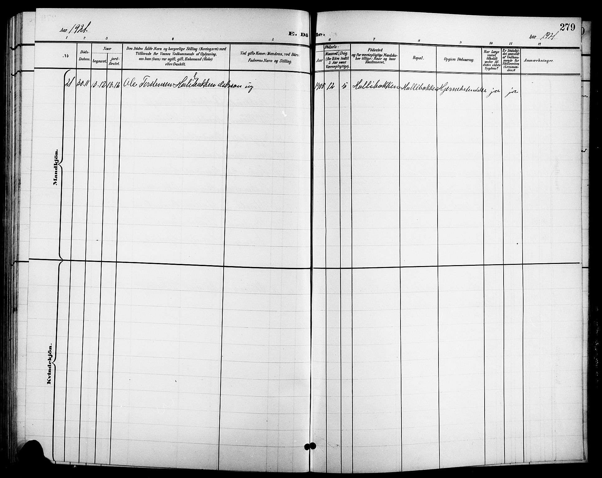 Nes kirkebøker, AV/SAKO-A-236/G/Ga/L0004: Parish register (copy) no. I 4, 1900-1925, p. 279