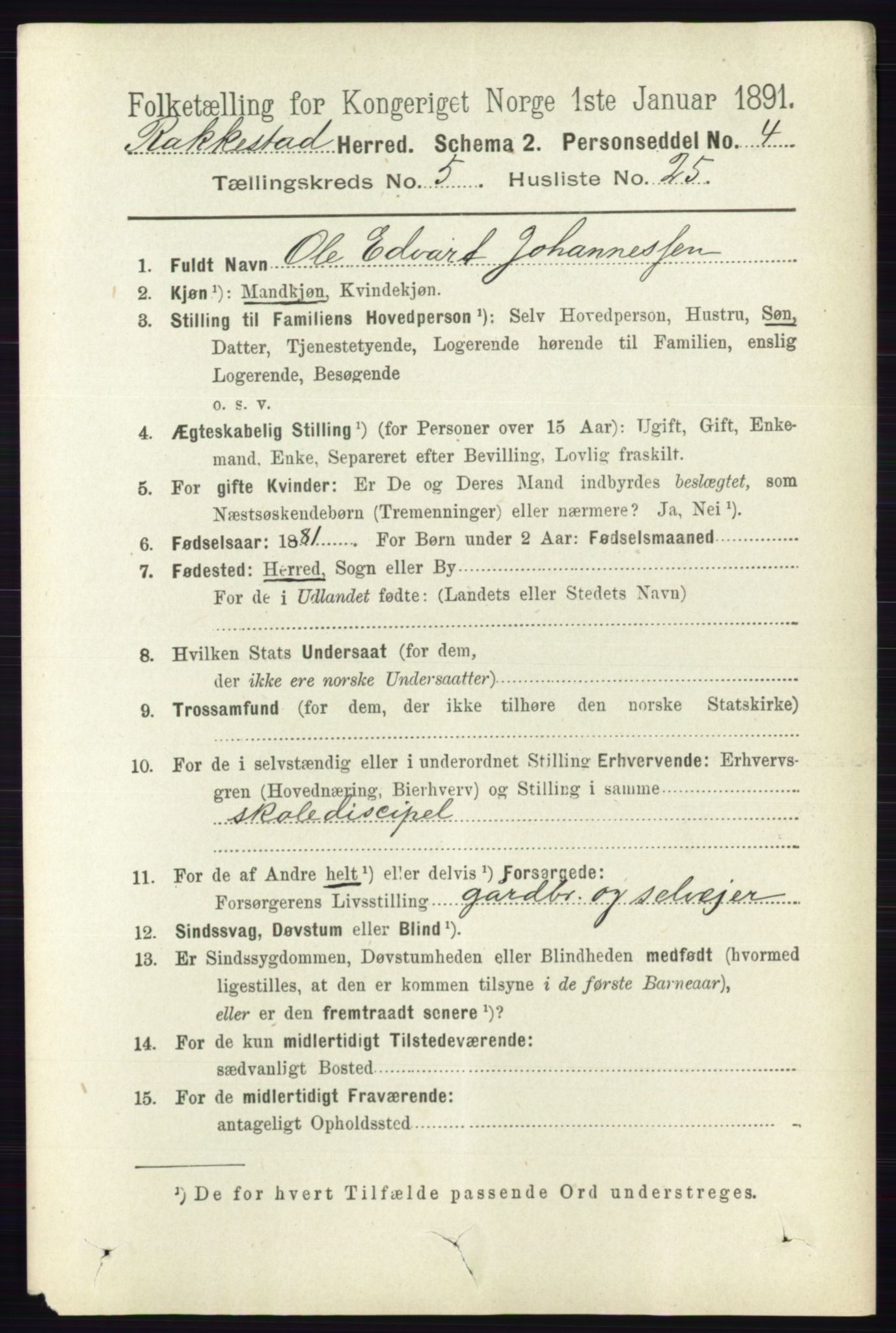 RA, 1891 census for 0128 Rakkestad, 1891, p. 2378