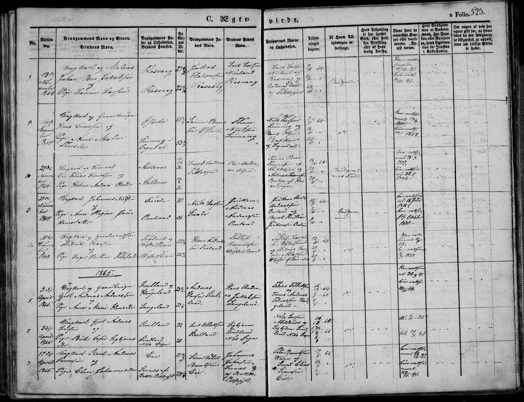 Flekkefjord sokneprestkontor, AV/SAK-1111-0012/F/Fb/Fbb/L0002: Parish register (copy) no. B 2b, 1831-1866, p. 523