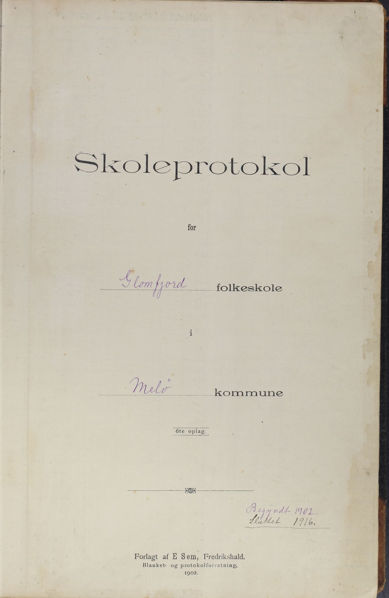 Meløy kommune. Glomfjord skolekrets, AIN/K-18370.510.06/442/L0002: Protokoll, 1902-1917