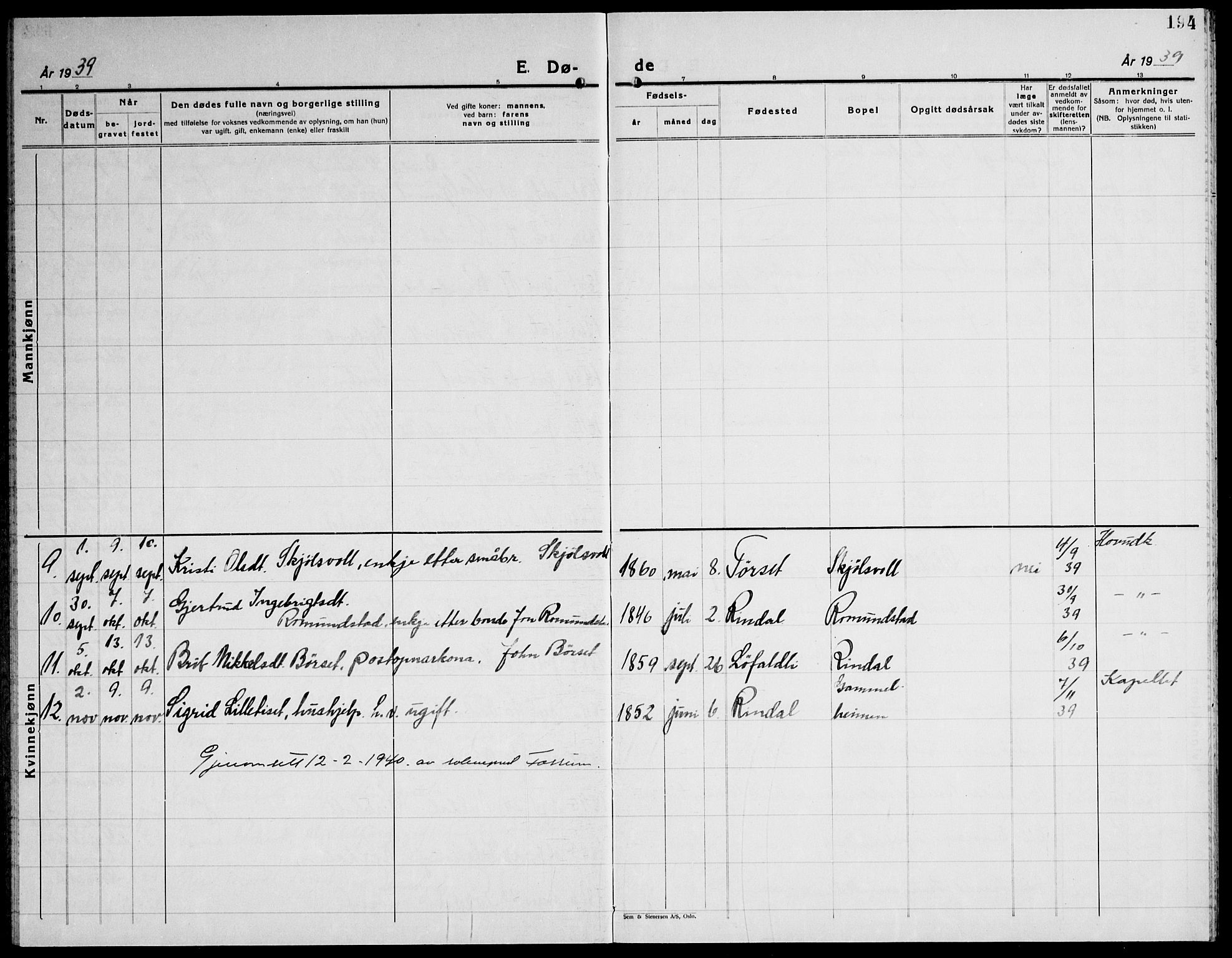 Ministerialprotokoller, klokkerbøker og fødselsregistre - Møre og Romsdal, SAT/A-1454/598/L1080: Parish register (copy) no. 598C05, 1927-1944, p. 194