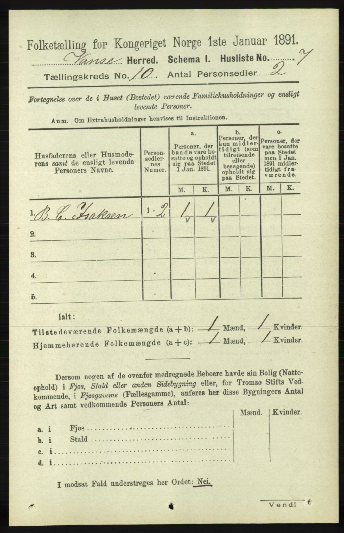 RA, 1891 census for 1041 Vanse, 1891, p. 5545