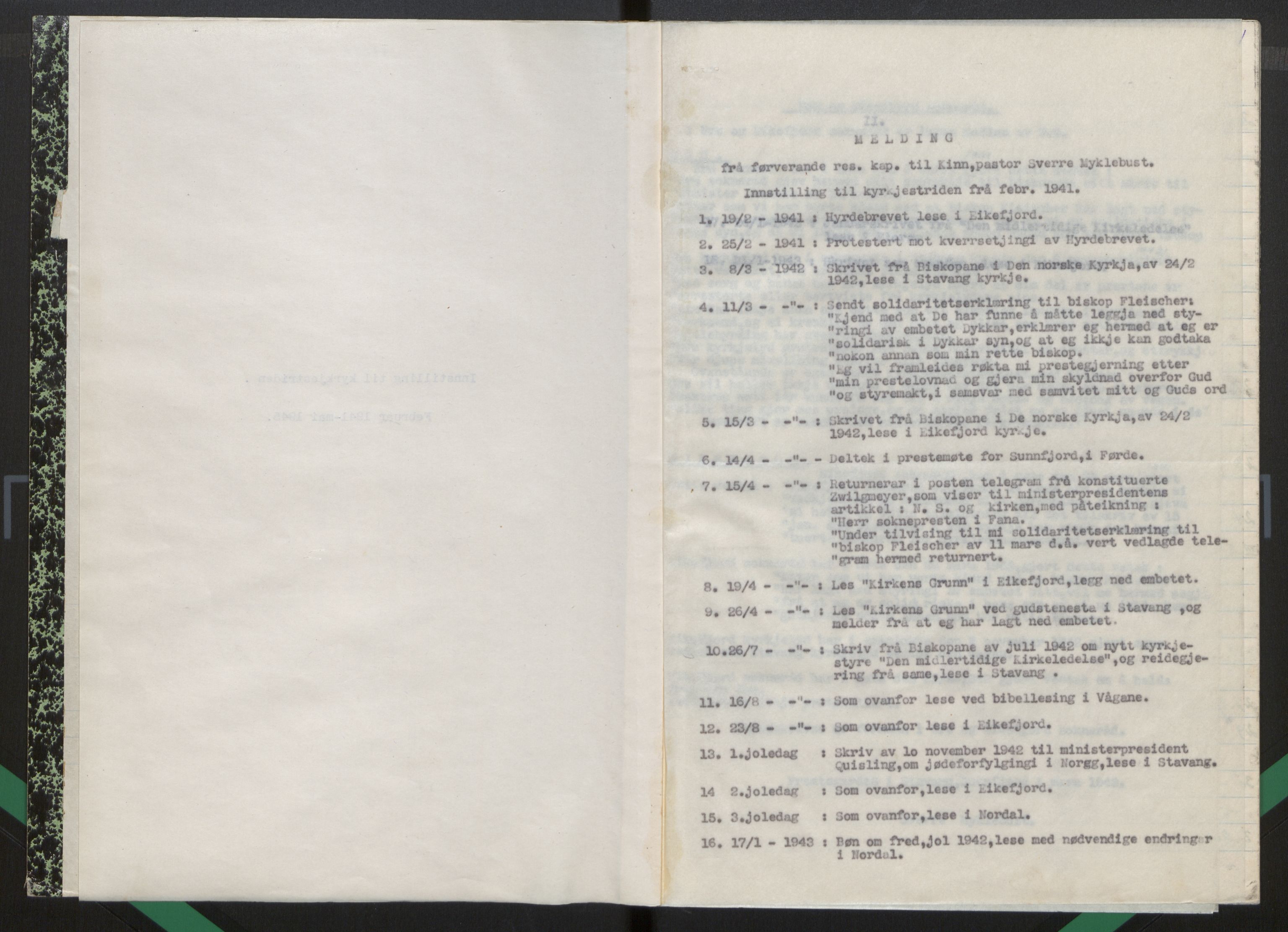 Kinn sokneprestembete, SAB/A-80801/H/Hac/L0002: Diary records no. 2, 1942-1945, p. 1