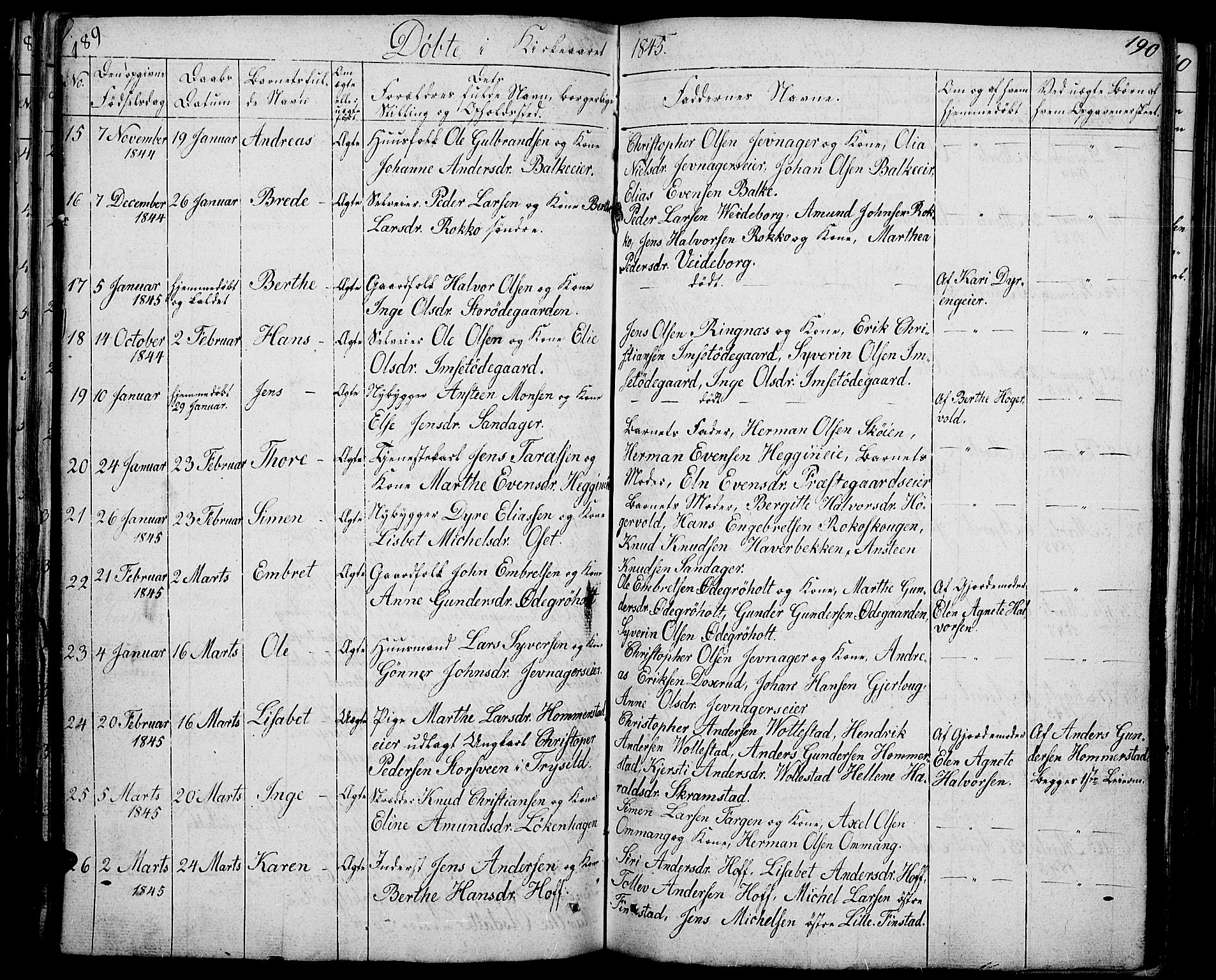 Løten prestekontor, AV/SAH-PREST-022/L/La/L0002: Parish register (copy) no. 2, 1832-1850, p. 189-190