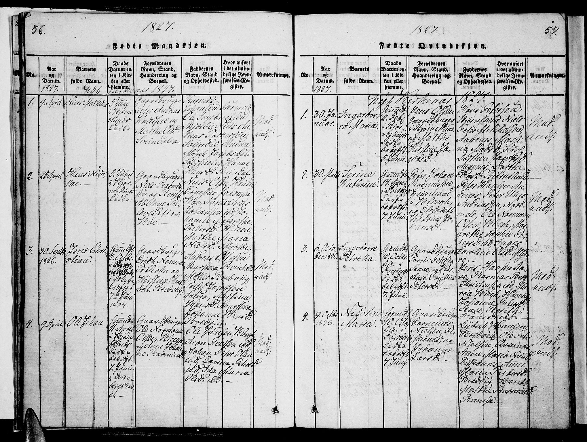 Ministerialprotokoller, klokkerbøker og fødselsregistre - Nordland, SAT/A-1459/897/L1395: Parish register (official) no. 897A03, 1820-1841, p. 56-57