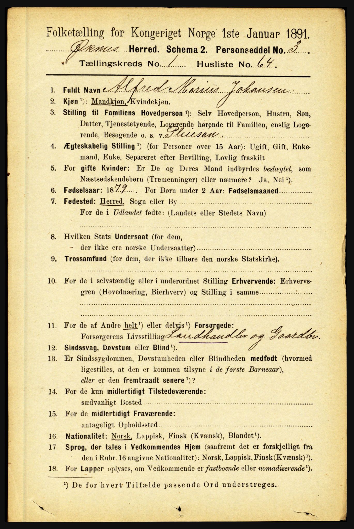 RA, 1891 census for 1868 Øksnes, 1891, p. 582