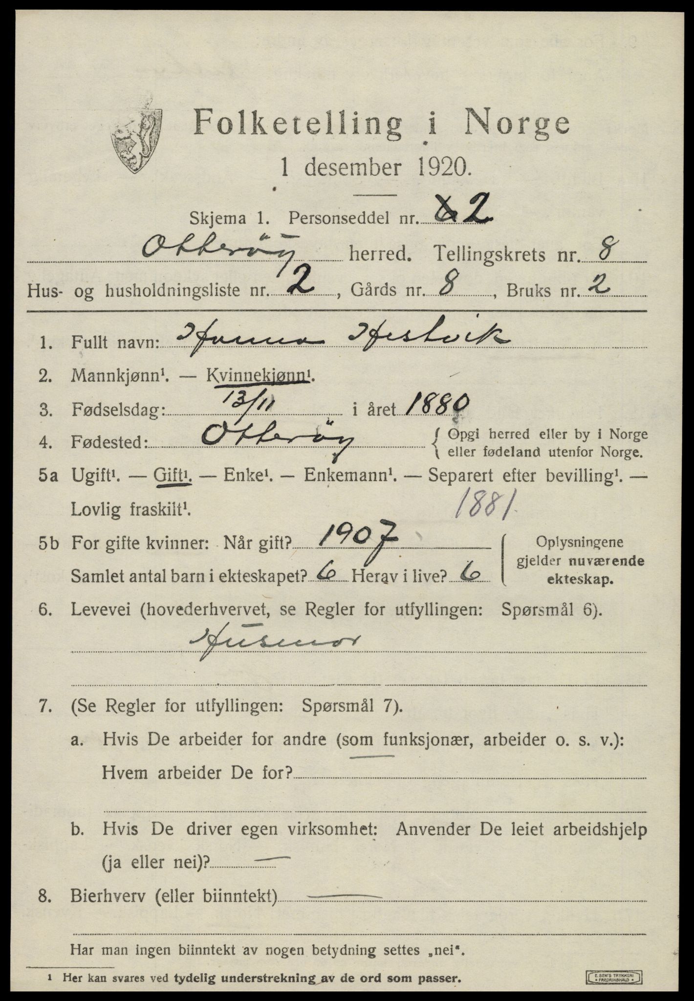 SAT, 1920 census for Otterøy, 1920, p. 2939
