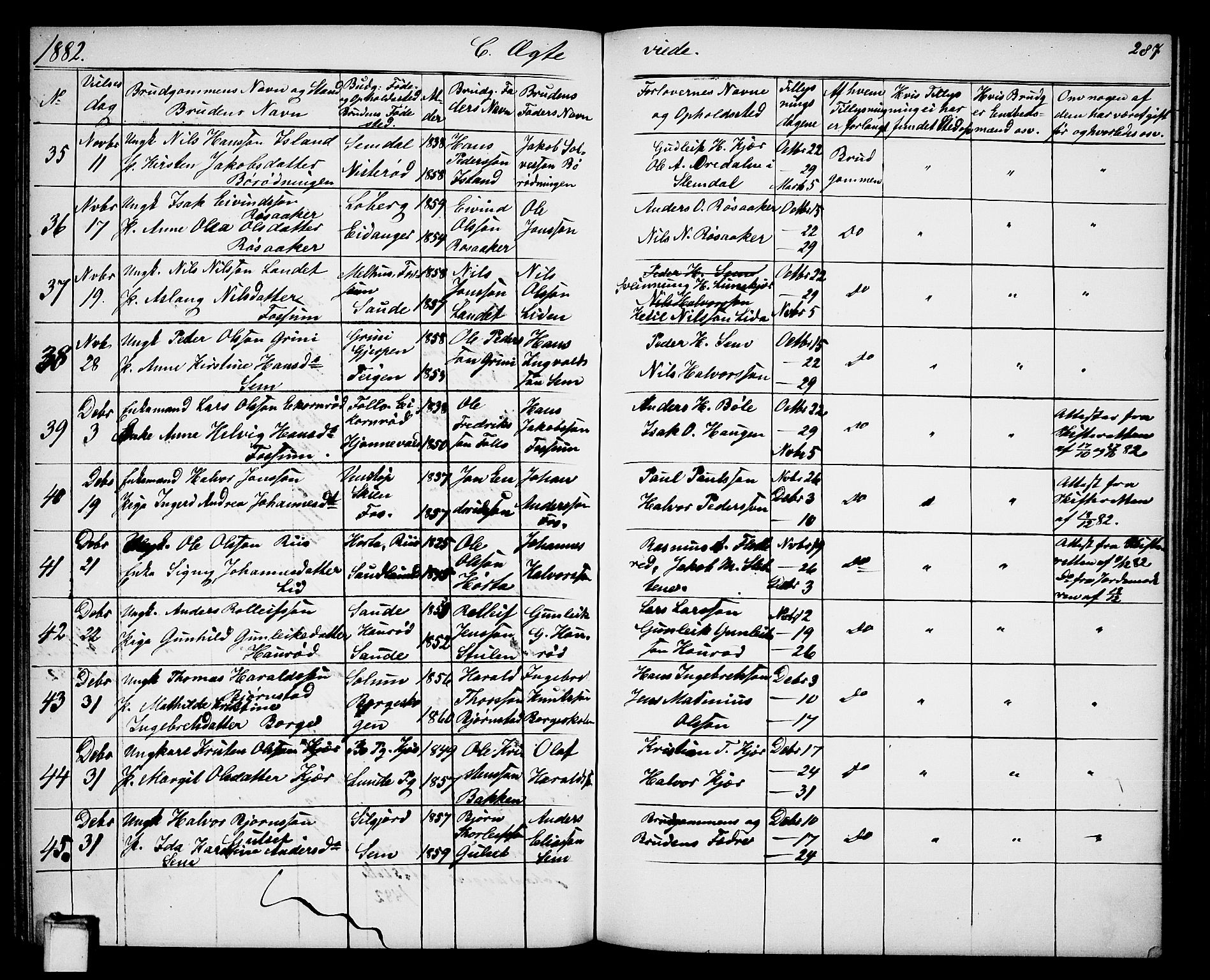 Gjerpen kirkebøker, SAKO/A-265/G/Ga/L0001: Parish register (copy) no. I 1, 1864-1882, p. 287