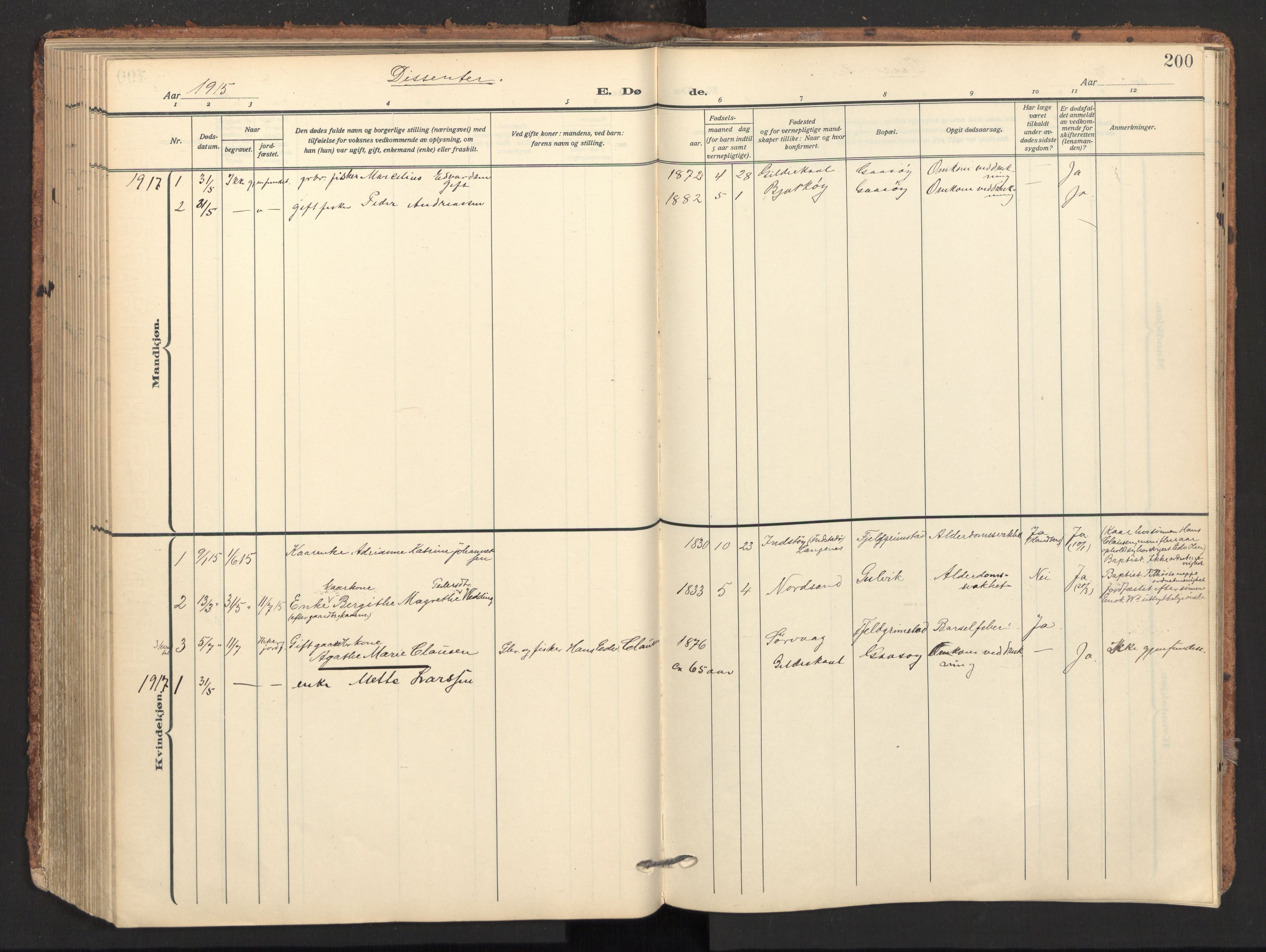 Ministerialprotokoller, klokkerbøker og fødselsregistre - Nordland, SAT/A-1459/893/L1343: Parish register (official) no. 893A15, 1914-1928, p. 200