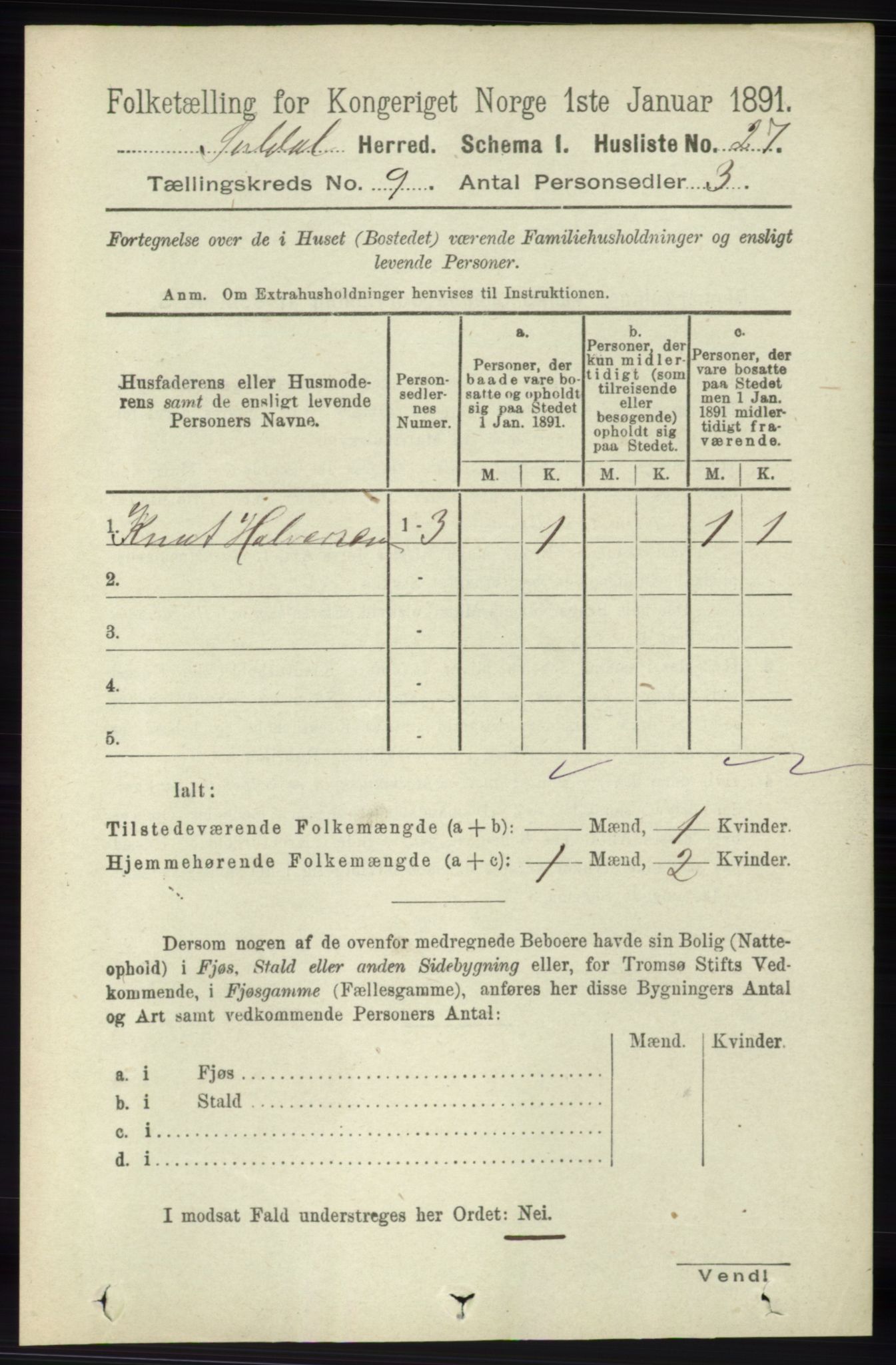 RA, 1891 census for 1134 Suldal, 1891, p. 2649