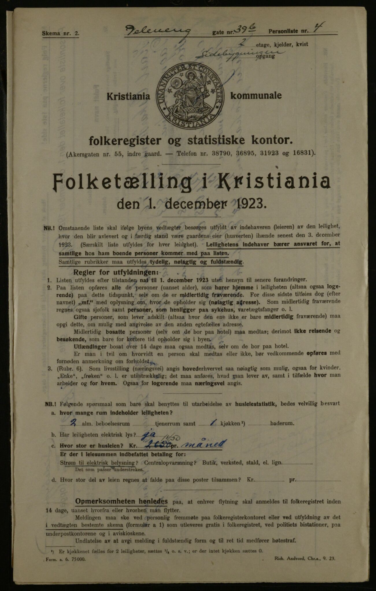 OBA, Municipal Census 1923 for Kristiania, 1923, p. 19976