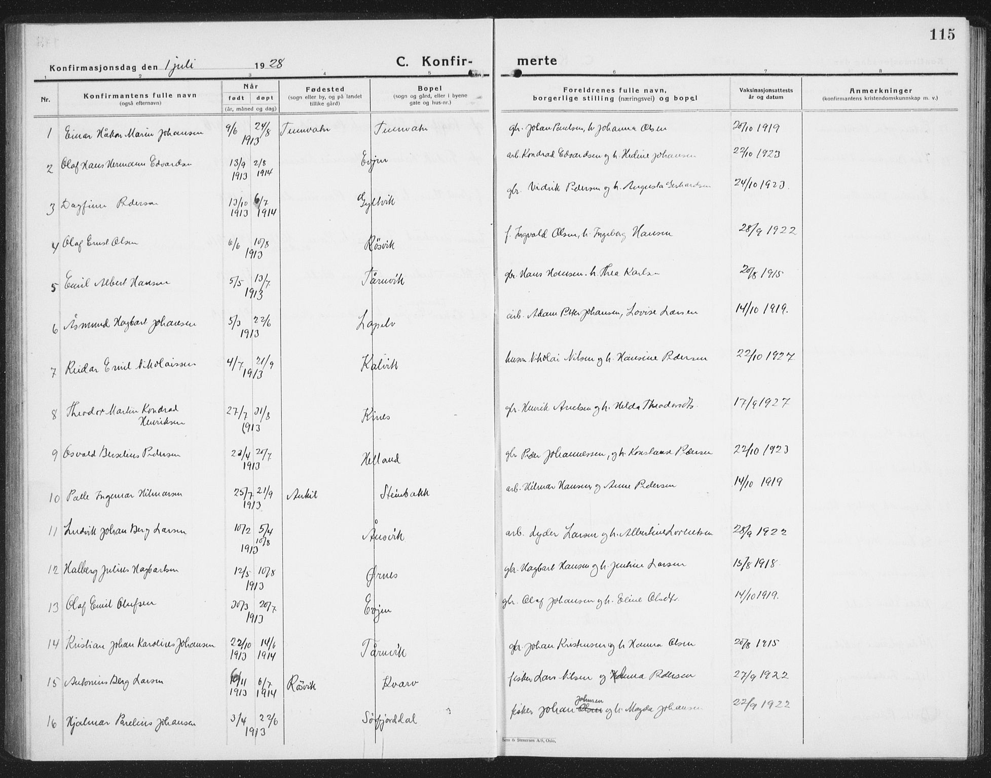 Ministerialprotokoller, klokkerbøker og fødselsregistre - Nordland, AV/SAT-A-1459/854/L0788: Parish register (copy) no. 854C04, 1926-1940, p. 115