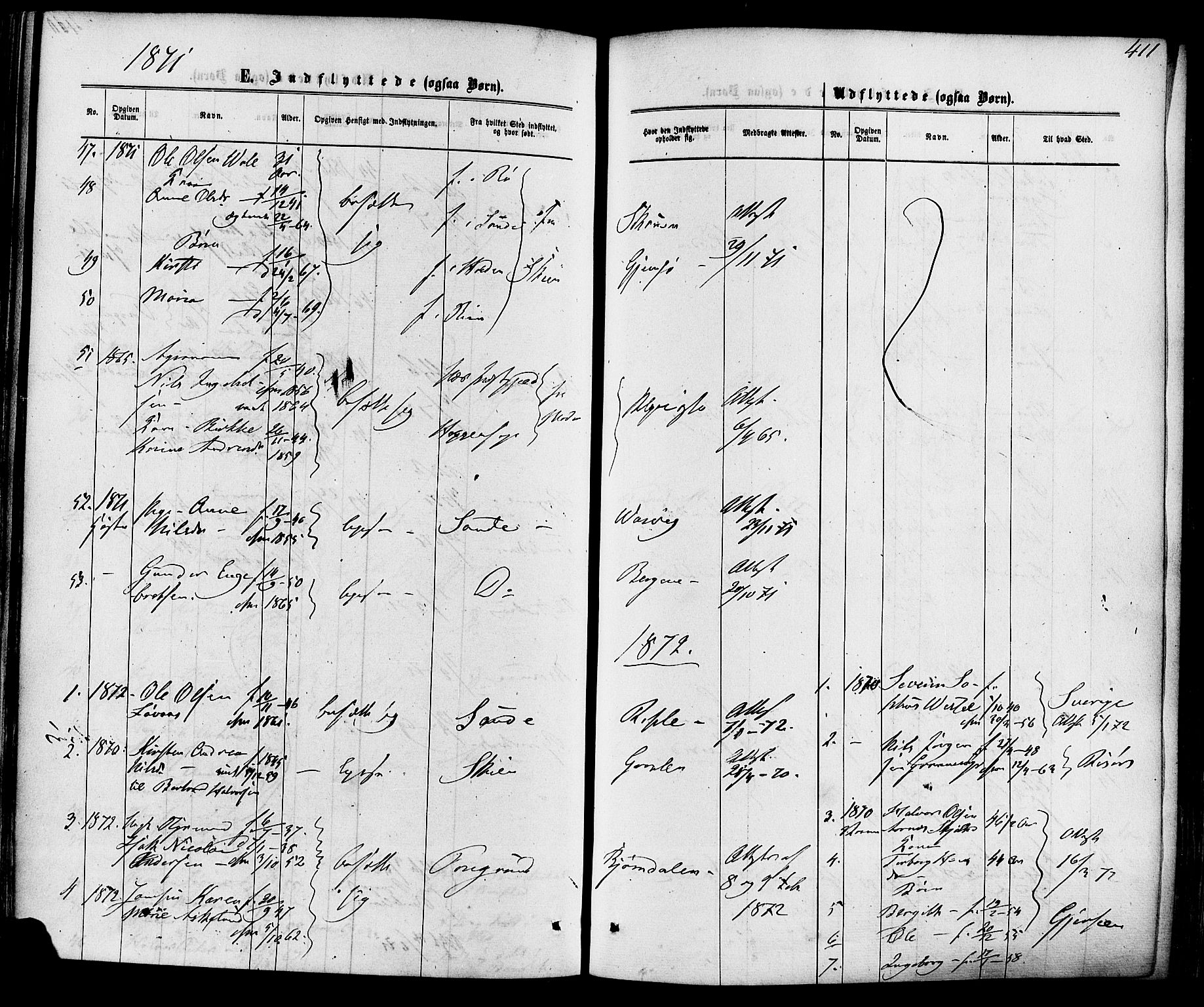 Solum kirkebøker, SAKO/A-306/F/Fa/L0008: Parish register (official) no. I 8, 1865-1876, p. 411