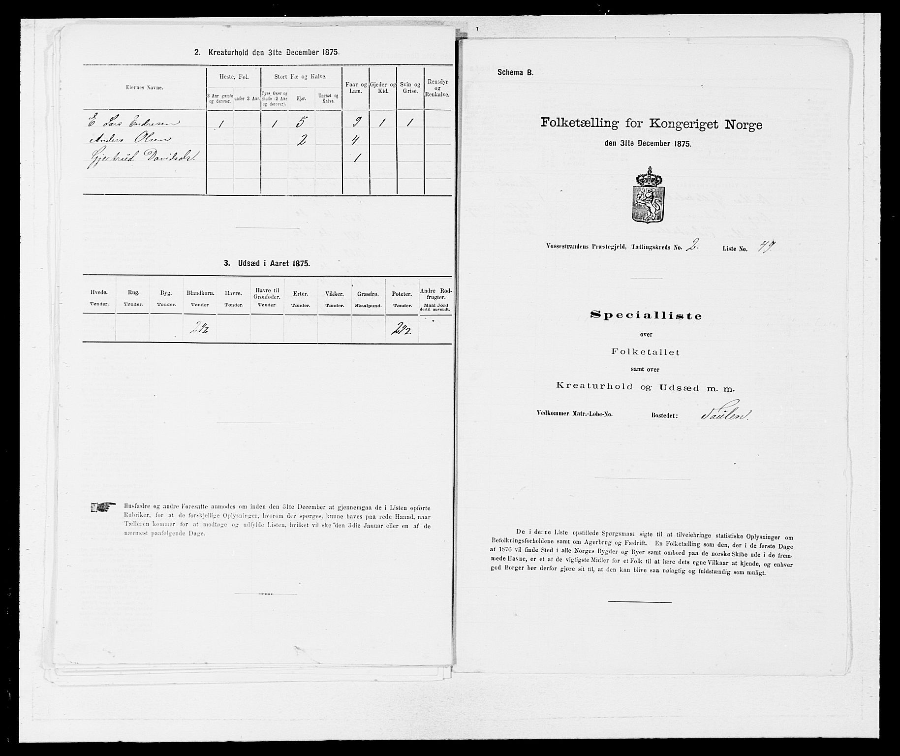 SAB, 1875 census for 1236P Vossestrand, 1875, p. 197