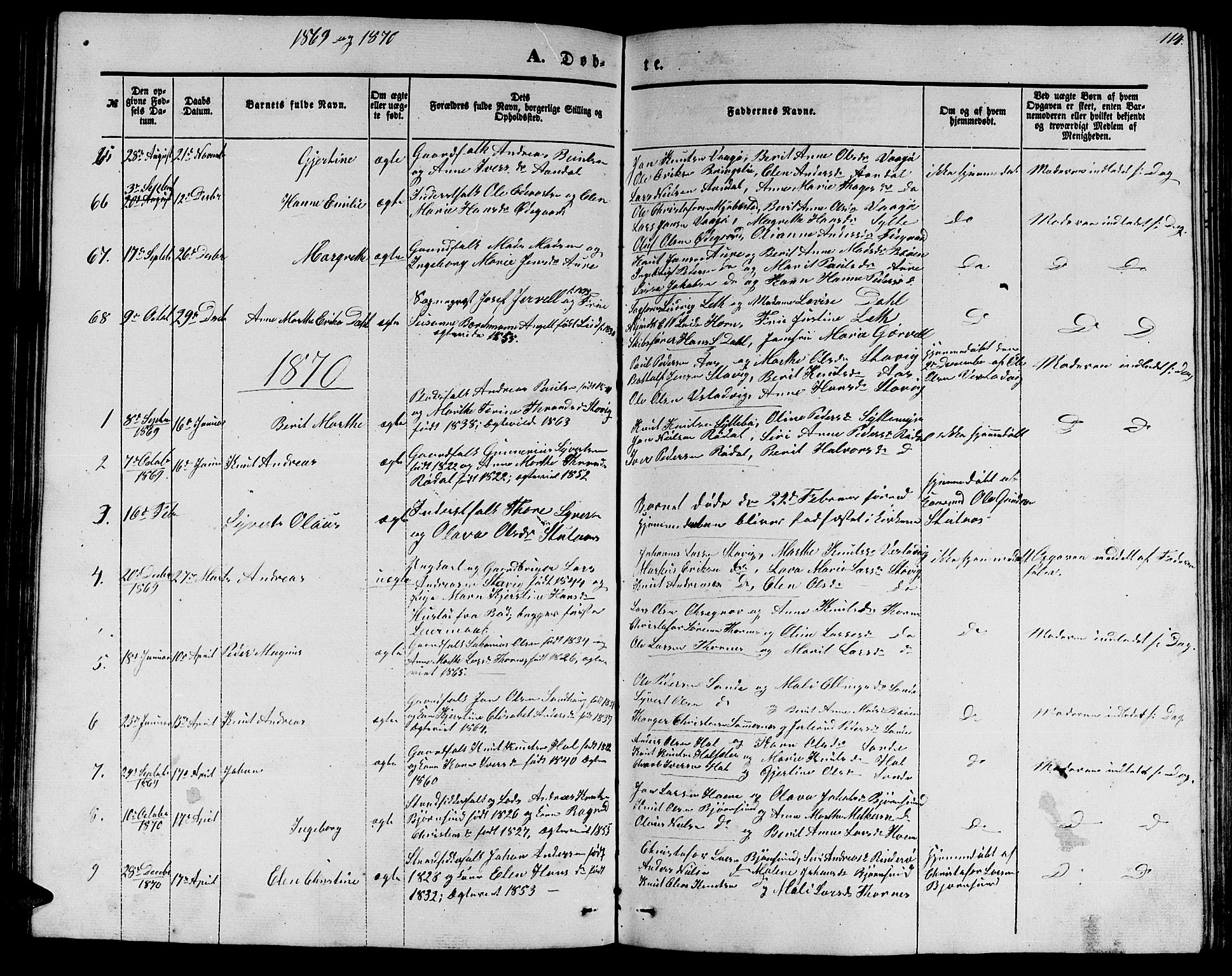 Ministerialprotokoller, klokkerbøker og fødselsregistre - Møre og Romsdal, SAT/A-1454/565/L0753: Parish register (copy) no. 565C02, 1845-1870, p. 114