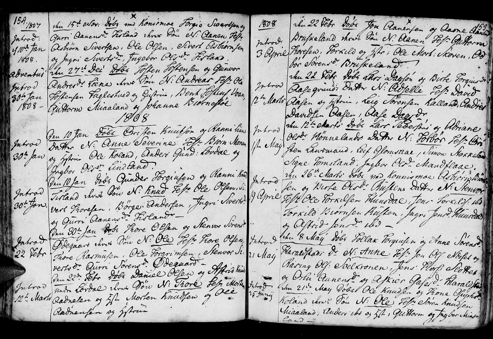 Holum sokneprestkontor, AV/SAK-1111-0022/F/Fa/Fab/L0004: Parish register (official) no. A 4, 1774-1847, p. 154-155