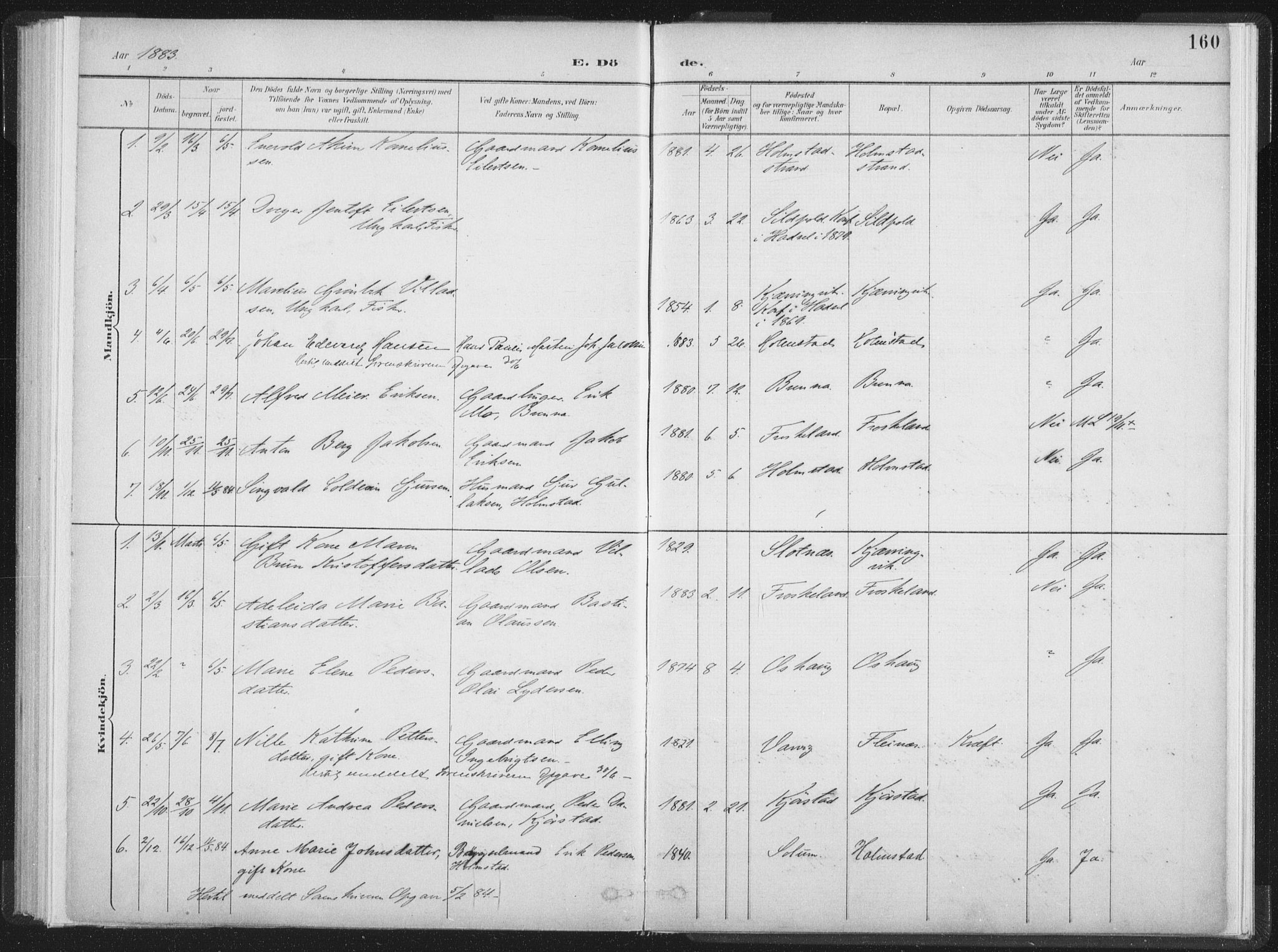 Ministerialprotokoller, klokkerbøker og fødselsregistre - Nordland, AV/SAT-A-1459/890/L1286: Parish register (official) no. 890A01, 1882-1902, p. 160