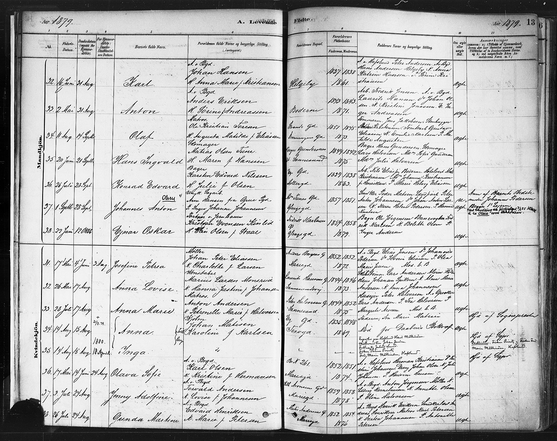 Sarpsborg prestekontor Kirkebøker, AV/SAO-A-2006/F/Fa/L0003: Parish register (official) no. 3, 1878-1891, p. 13