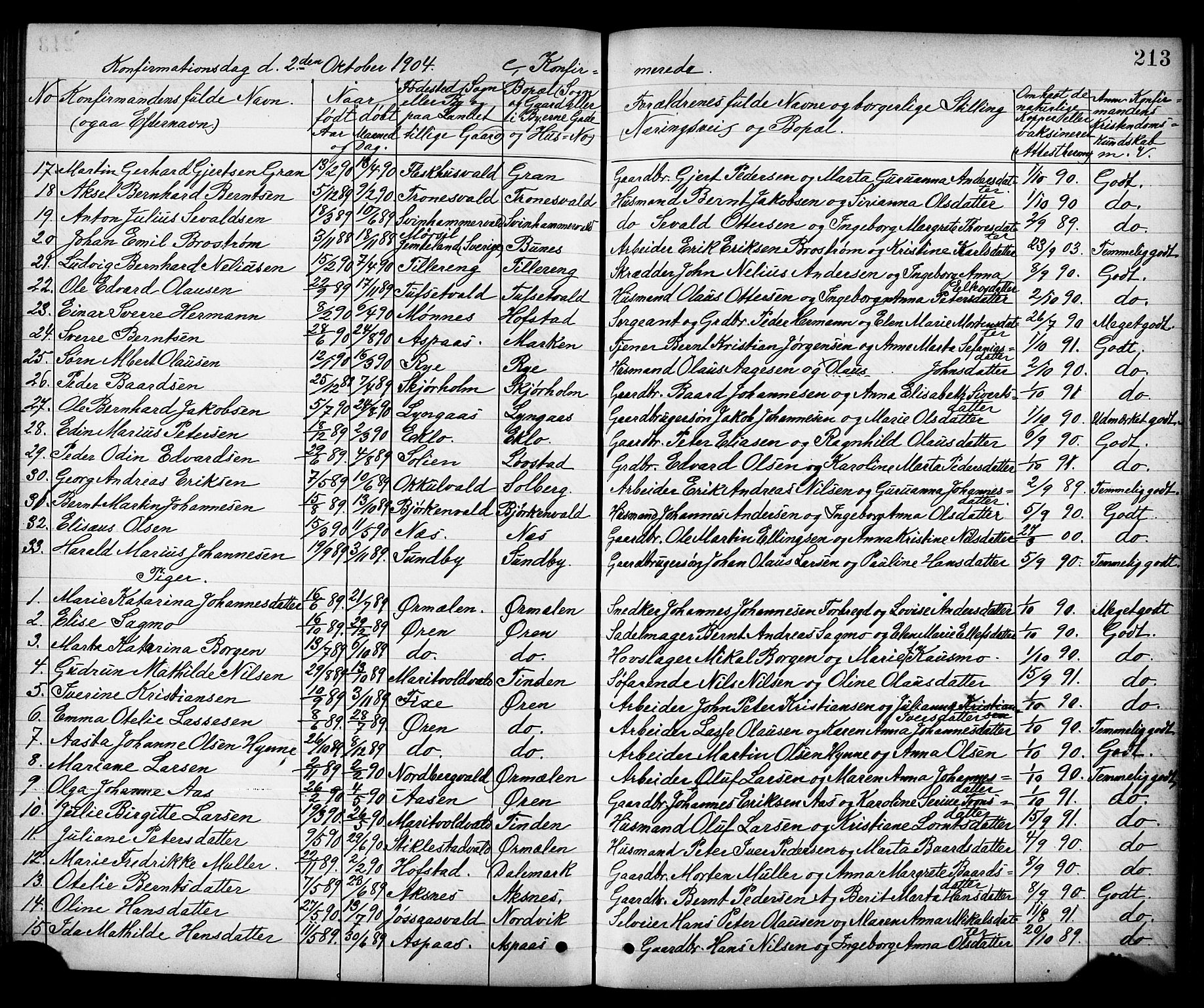 Ministerialprotokoller, klokkerbøker og fødselsregistre - Nord-Trøndelag, SAT/A-1458/723/L0257: Parish register (copy) no. 723C05, 1890-1907, p. 213