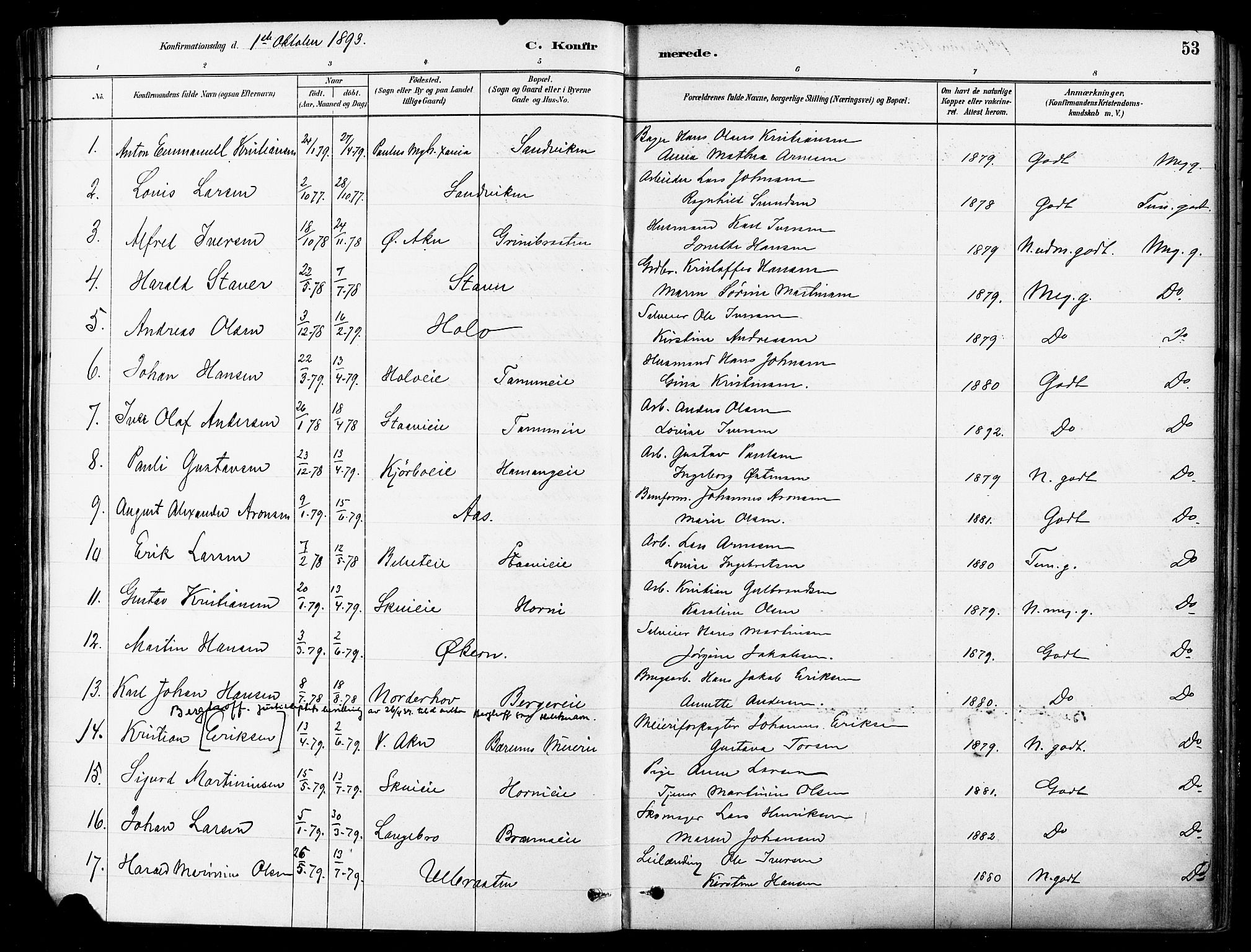 Asker prestekontor Kirkebøker, SAO/A-10256a/F/Fb/L0002: Parish register (official) no. II 2, 1879-1921, p. 53
