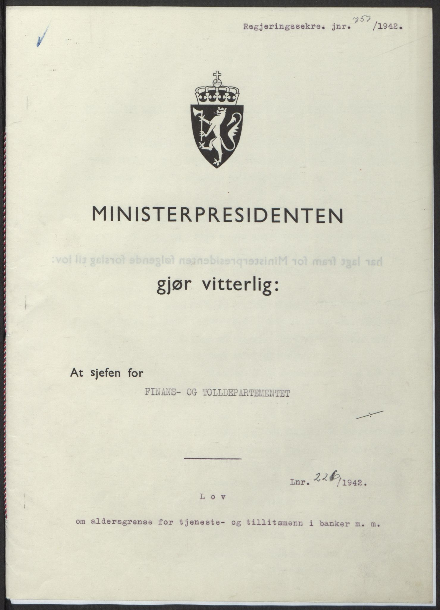 NS-administrasjonen 1940-1945 (Statsrådsekretariatet, de kommisariske statsråder mm), RA/S-4279/D/Db/L0098: Lover II, 1942, p. 546