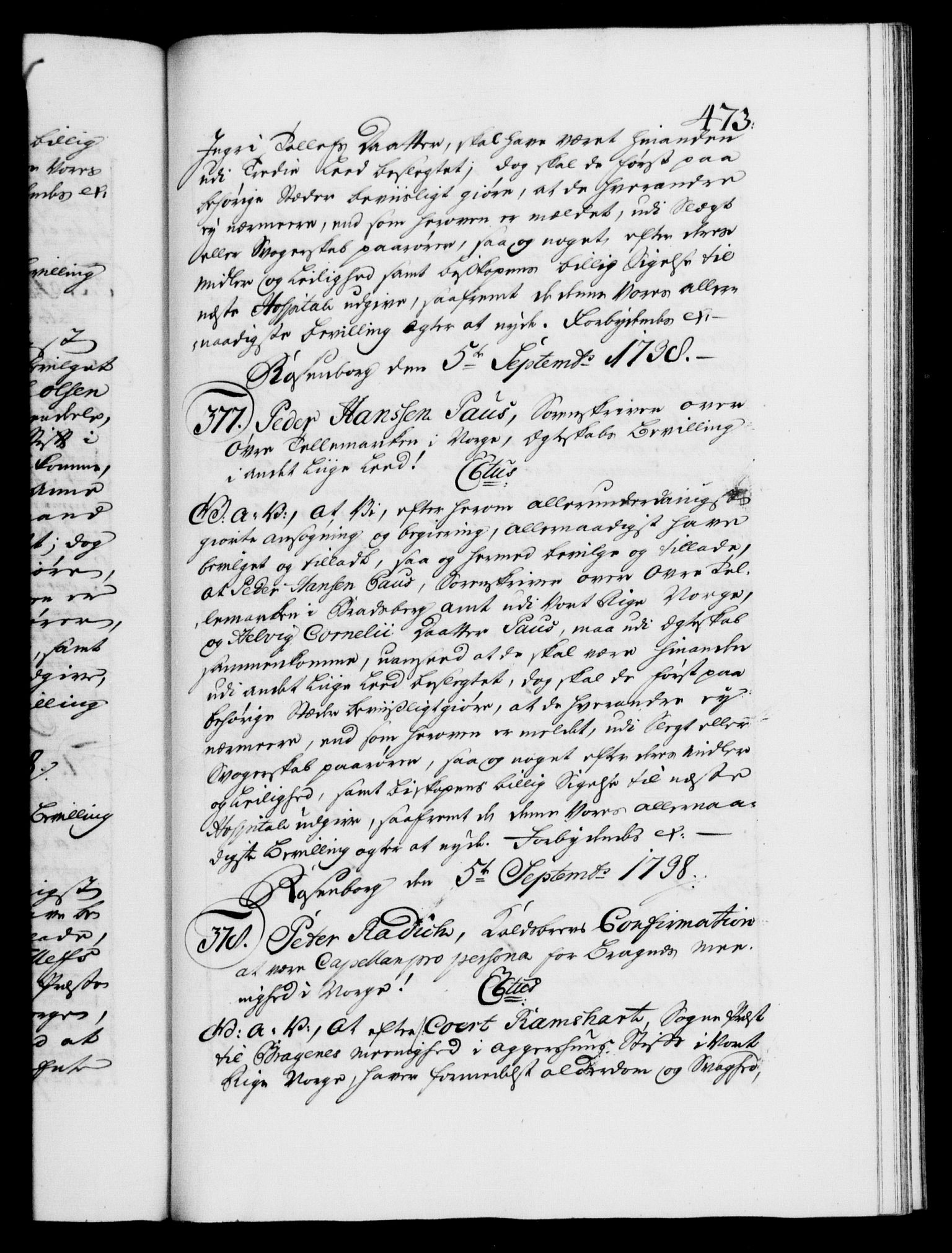 Danske Kanselli 1572-1799, RA/EA-3023/F/Fc/Fca/Fcaa/L0030: Norske registre, 1737-1738, p. 473a
