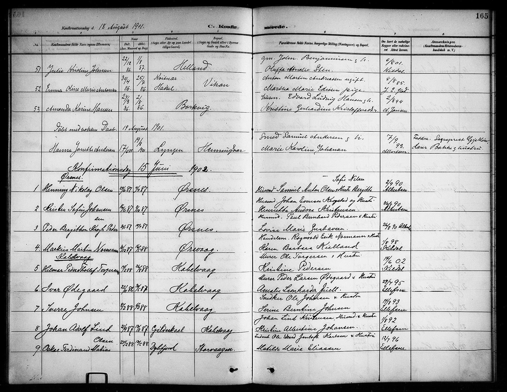 Ministerialprotokoller, klokkerbøker og fødselsregistre - Nordland, SAT/A-1459/874/L1078: Parish register (copy) no. 874C07, 1900-1907, p. 165