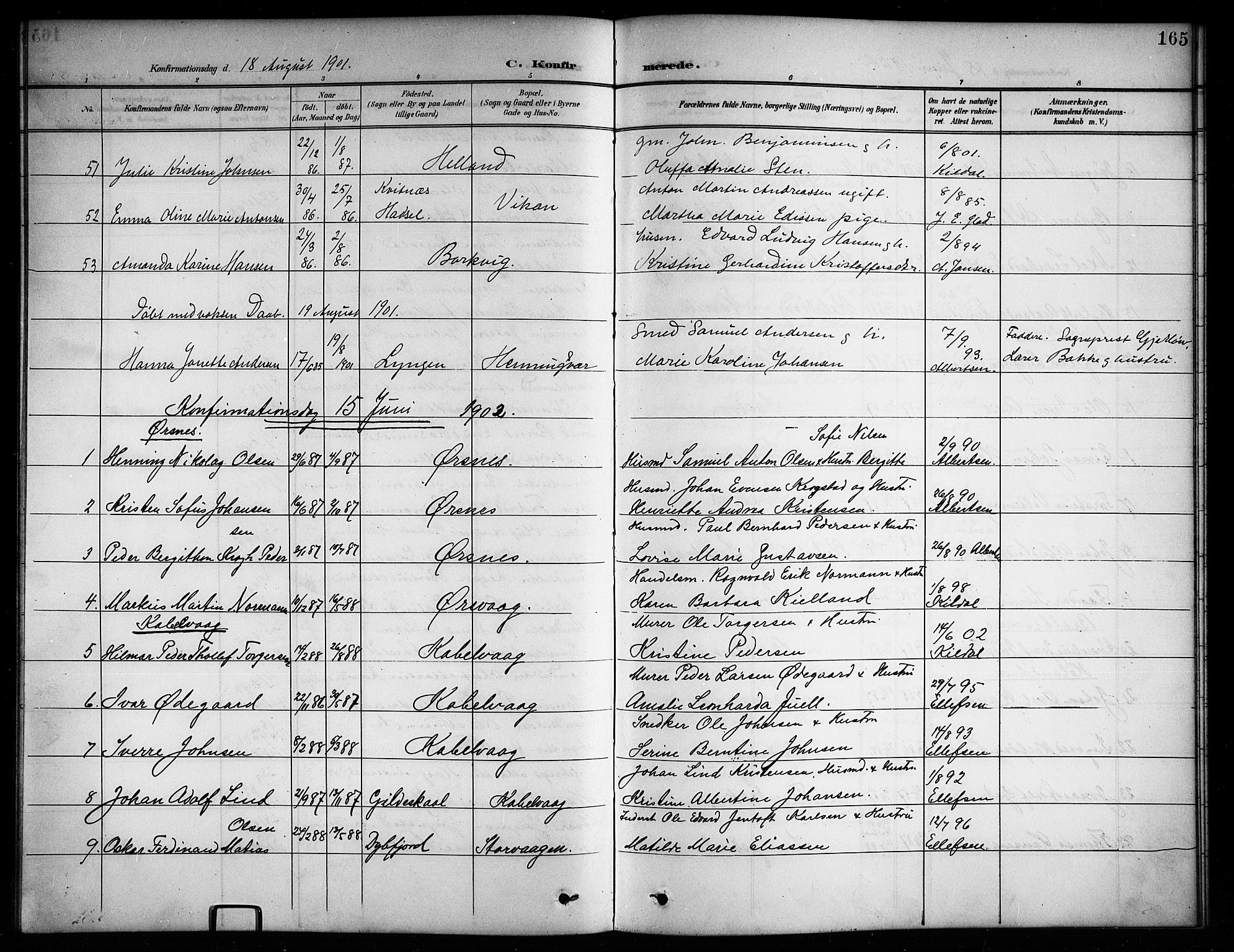 Ministerialprotokoller, klokkerbøker og fødselsregistre - Nordland, AV/SAT-A-1459/874/L1078: Parish register (copy) no. 874C07, 1900-1907, p. 165