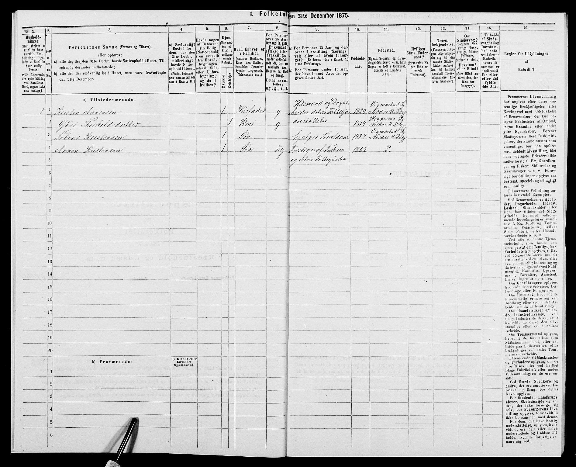 SAK, 1875 census for 1028P Nord-Audnedal, 1875, p. 254